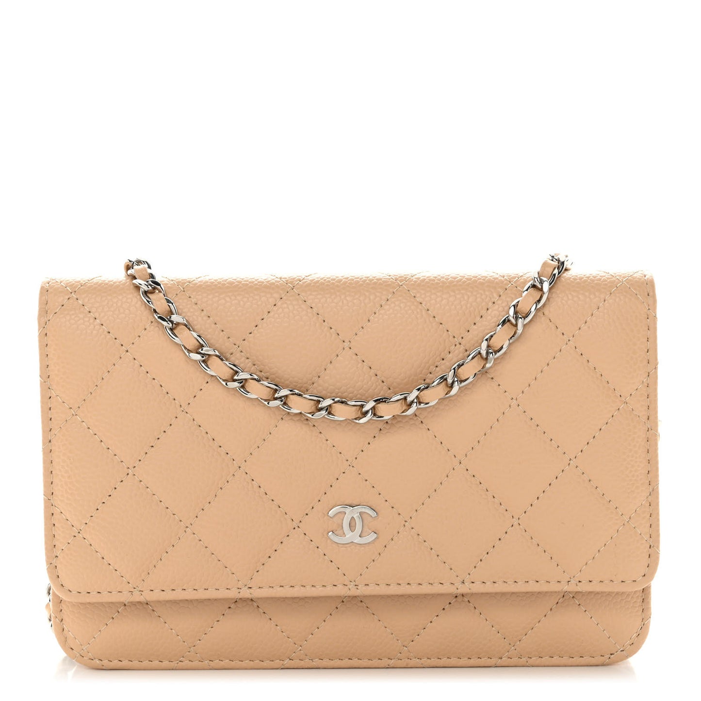 Caviar Quilted Wallet On Chain WOC Beige