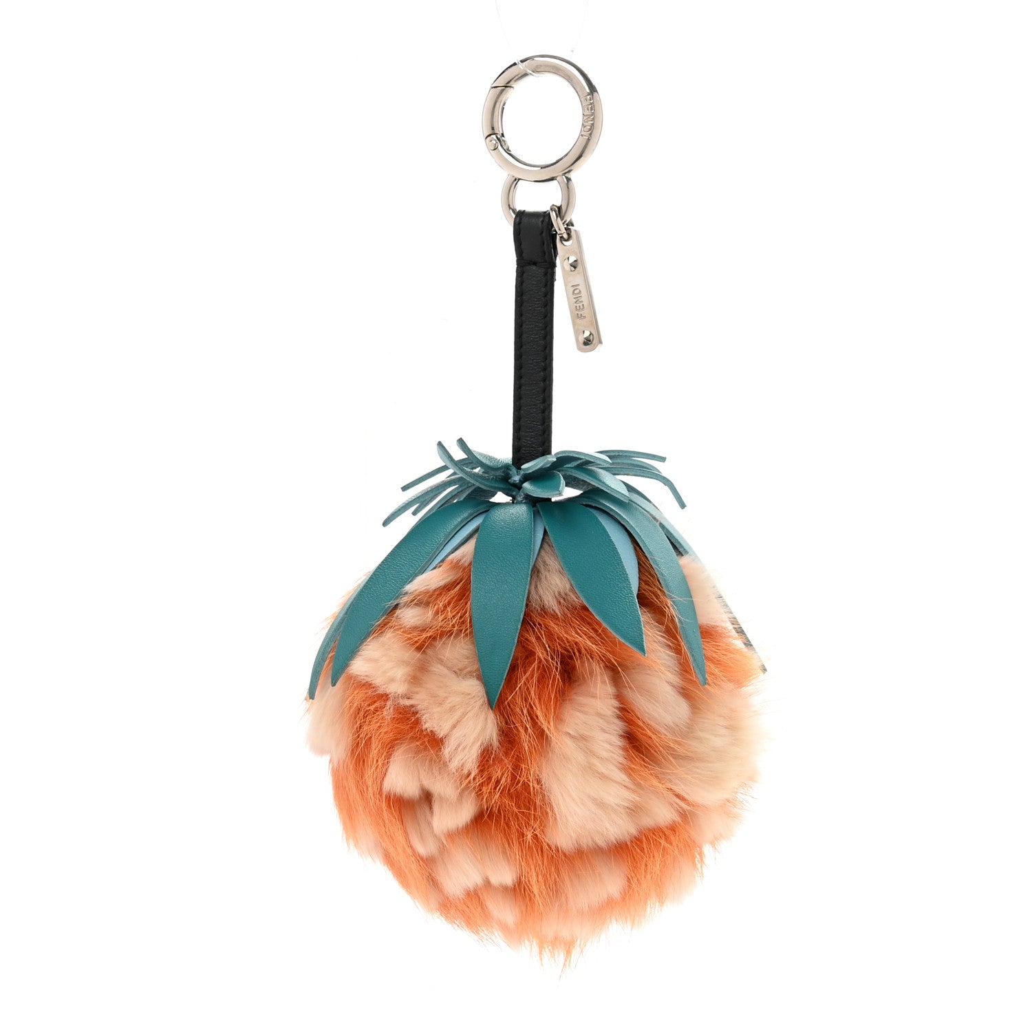 ア*マ様 FENDI ファーチャーム オレンジと青 Fendi Fox Rabbit Fur Nappa Pineapple Bag Charm Orange Multicolor
