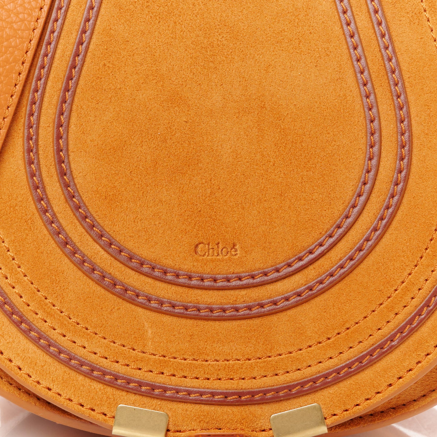 Suede Calfskin Mini Marcie Round Crossbody Bag Henna Orange