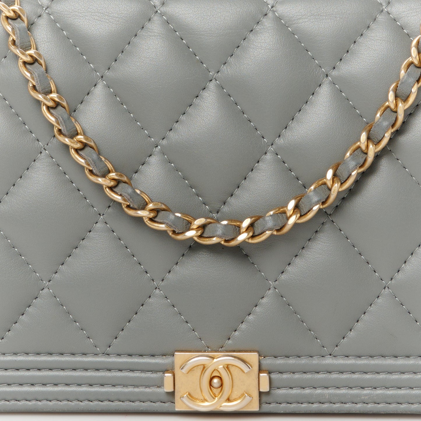Lambskin Quilted Boy Wallet On Chain WOC Grey