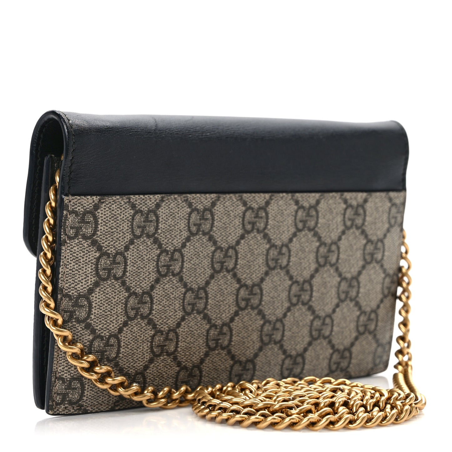 GG Supreme Monogram Mini Peony Pearly Wallet on Chain Black