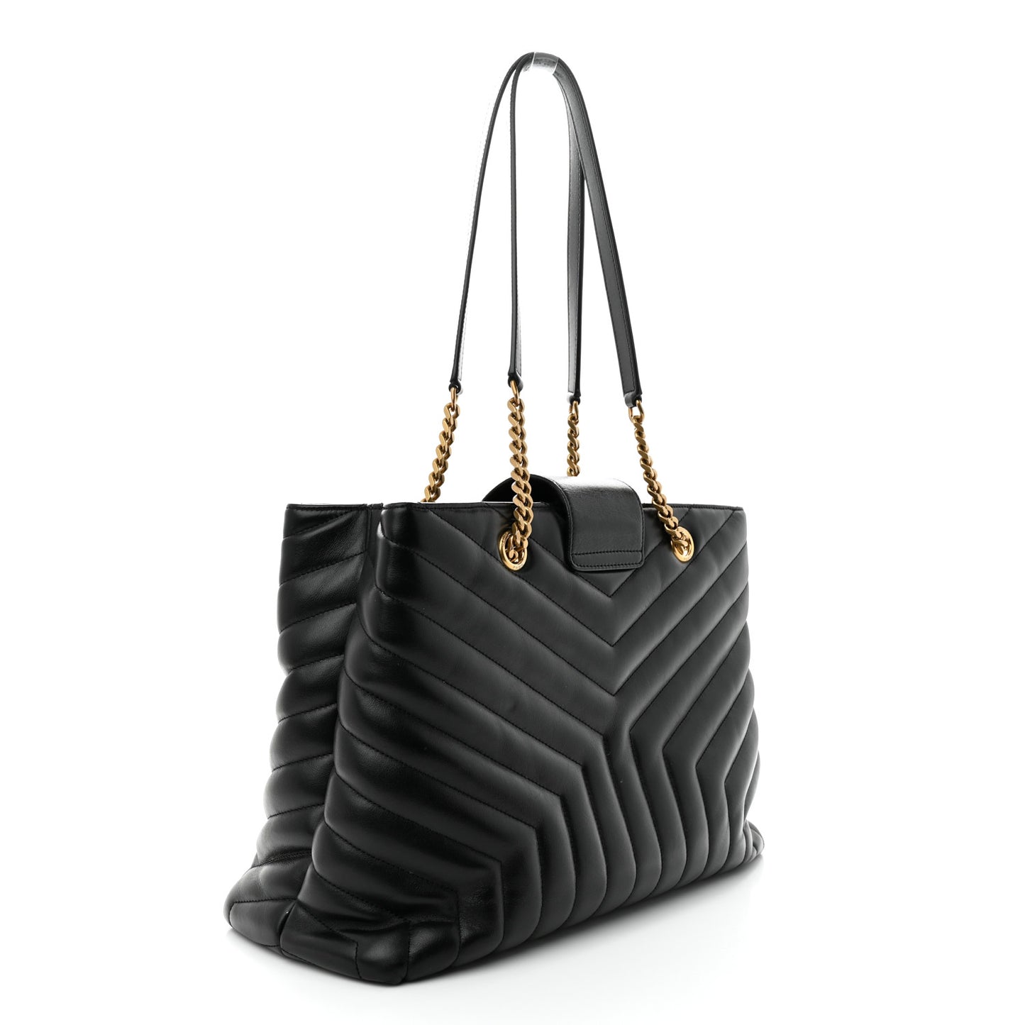 Calfskin Y Quilted Monogram Large Loulou Shopper Black