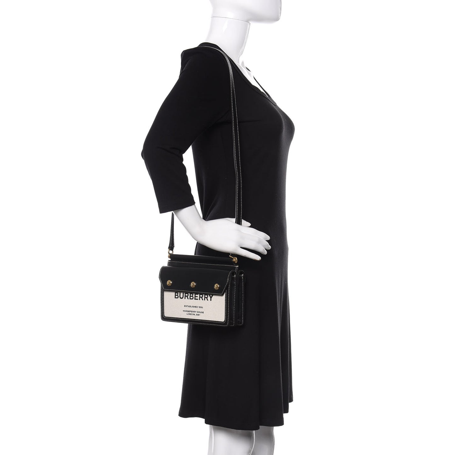 Smooth Calfskin Canvas Horseferry Print Mini Title Bag with Pocket Black