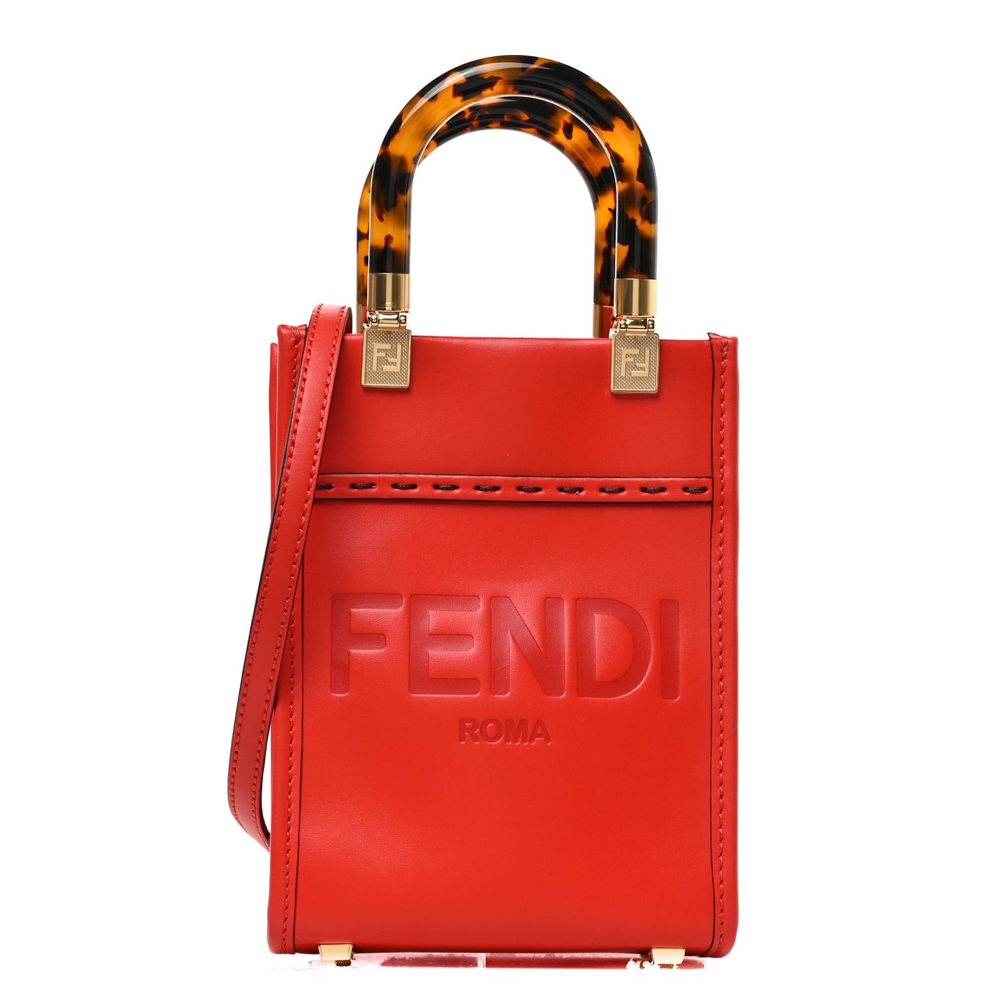 Vitello King Plexiglass Logo Embossed Mini Fendi Sunshine Shopper Tote Papavero
