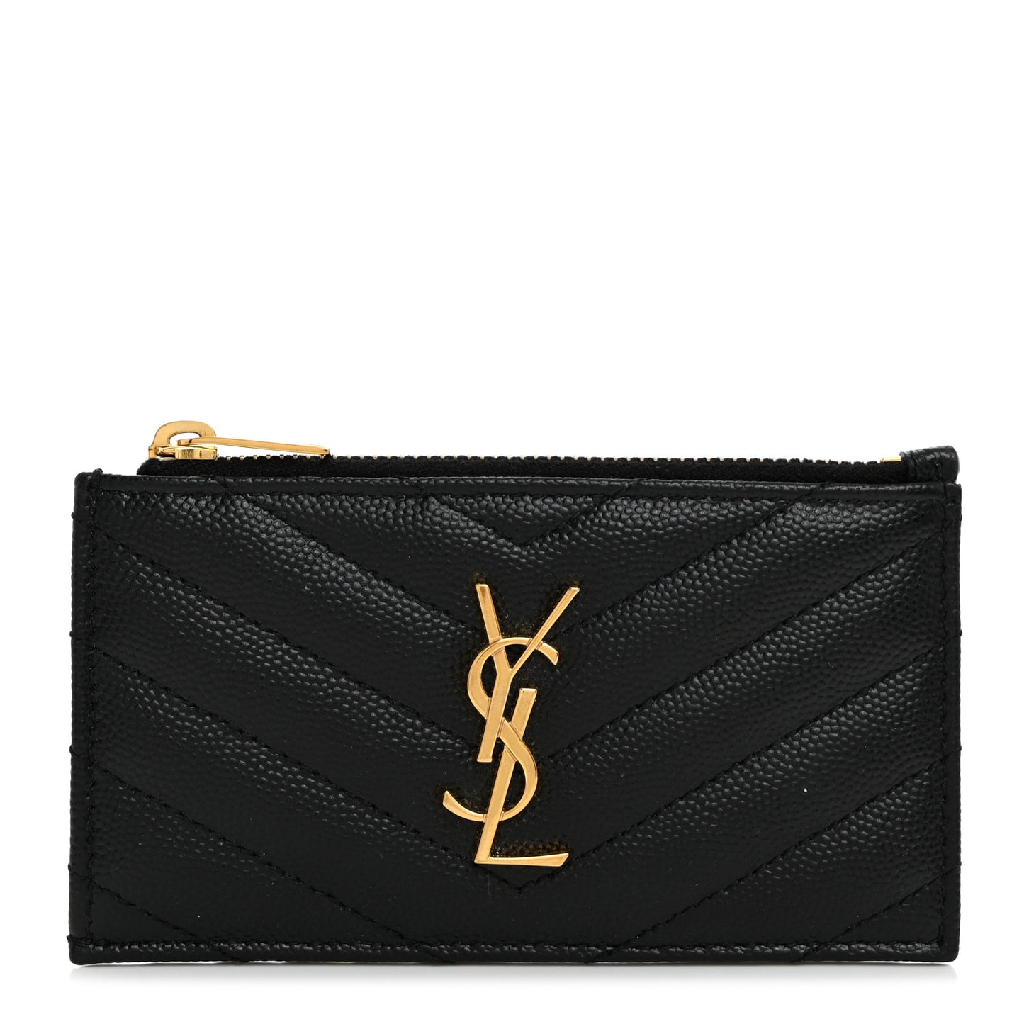 Grain De Poudre Matelasse Chevron Monogram Fragments Zippered Card Case Black