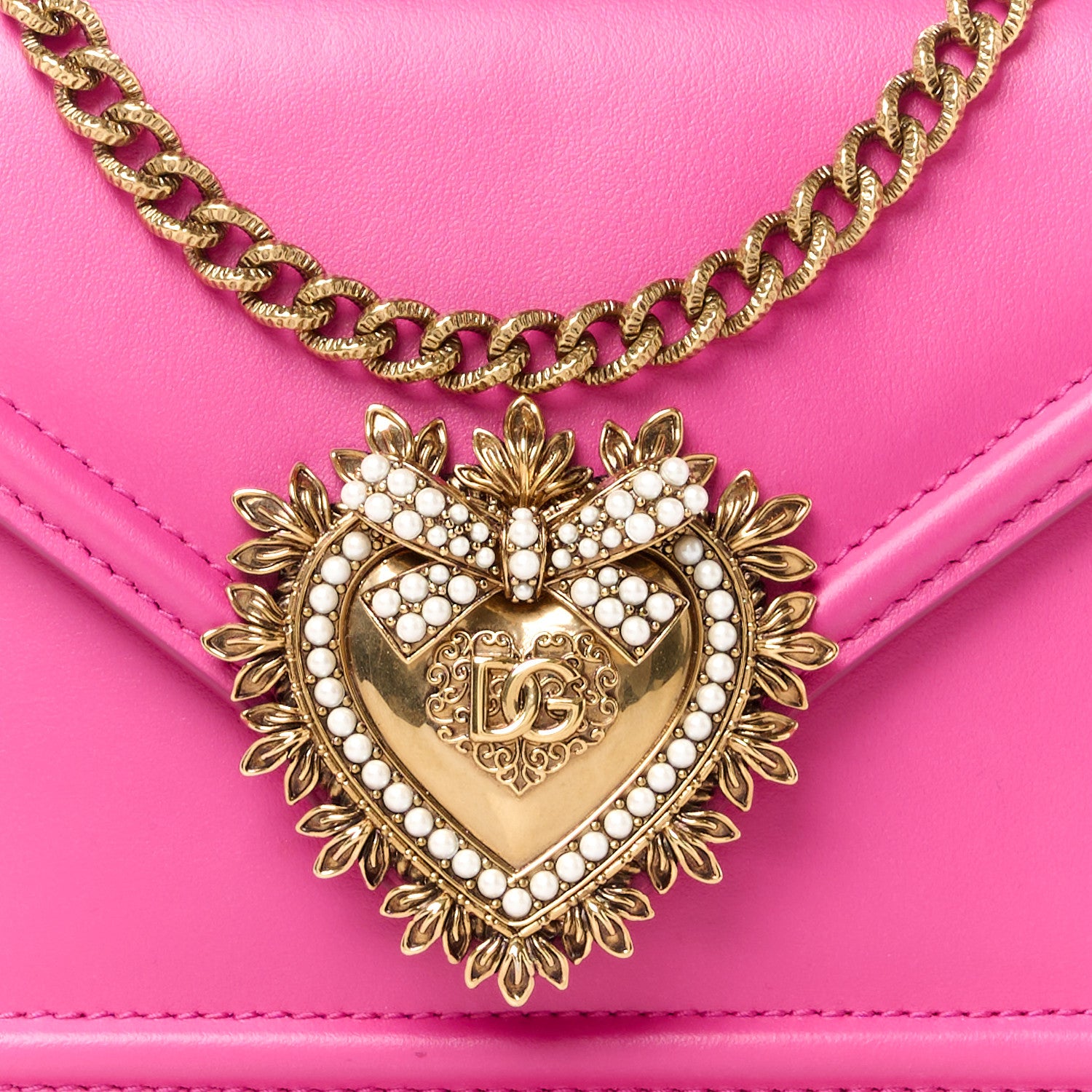 Dolce & Gabbana DOLCE GABBANA Smooth Calfskin Small Devotion Envelope Top Handle Bag Pink 9 of 12