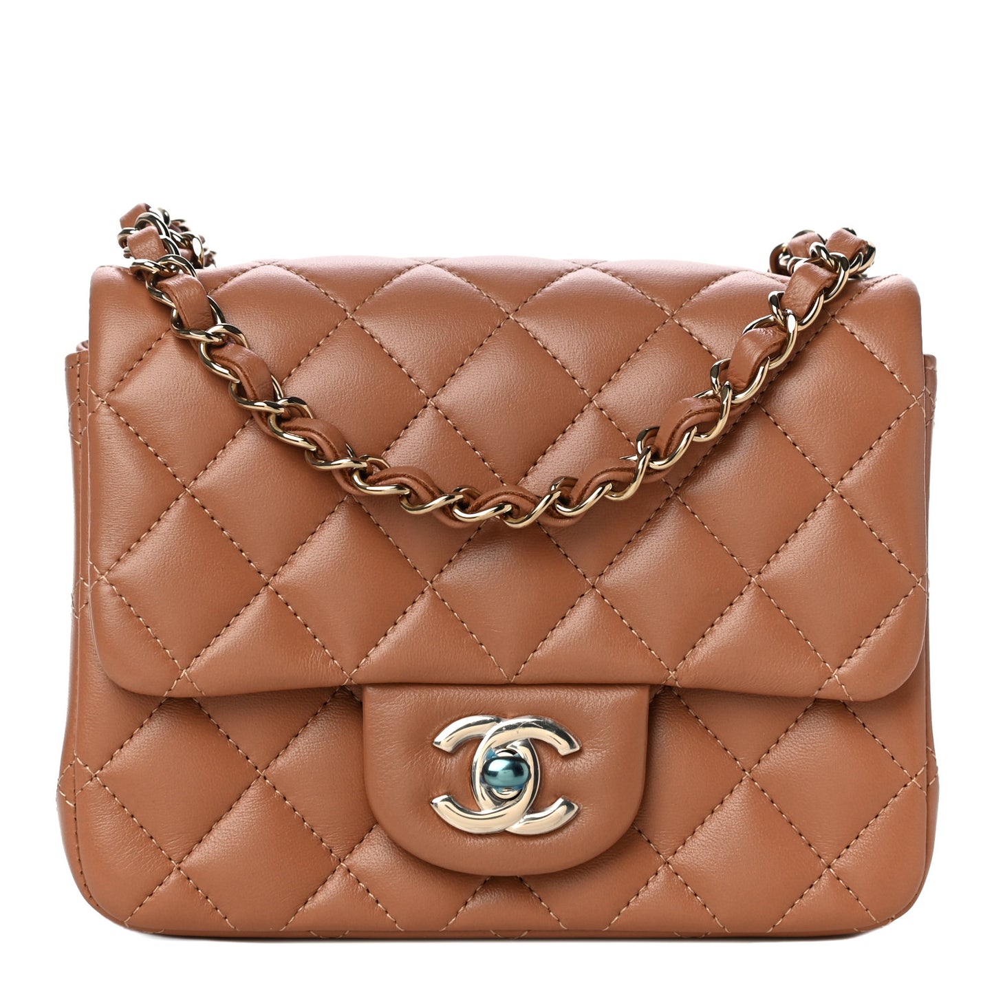 Lambskin Quilted Mini Square Flap Brown