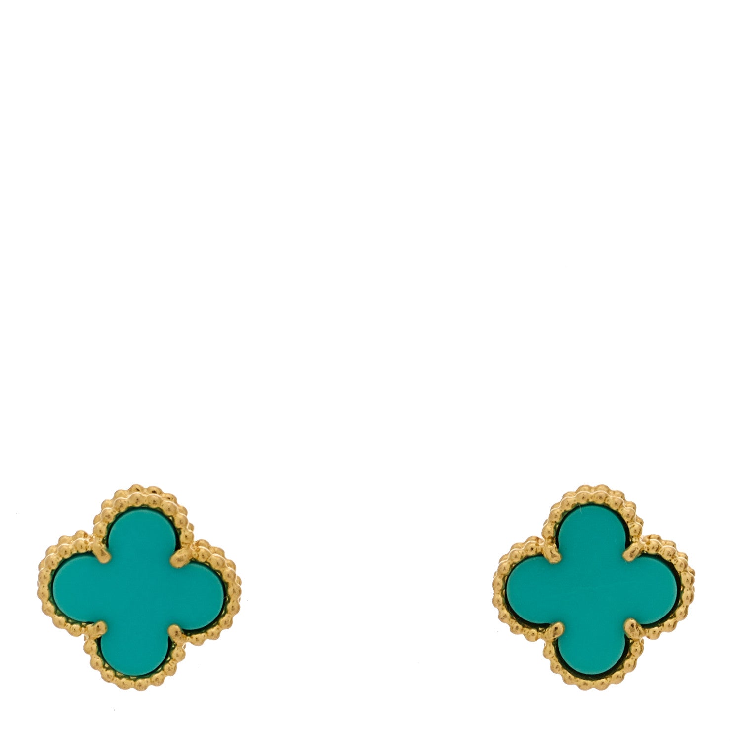 Van Cleef & Arpels 18K Yellow Gold Turquoise Sweet Alhambra Earrings 1 of 5