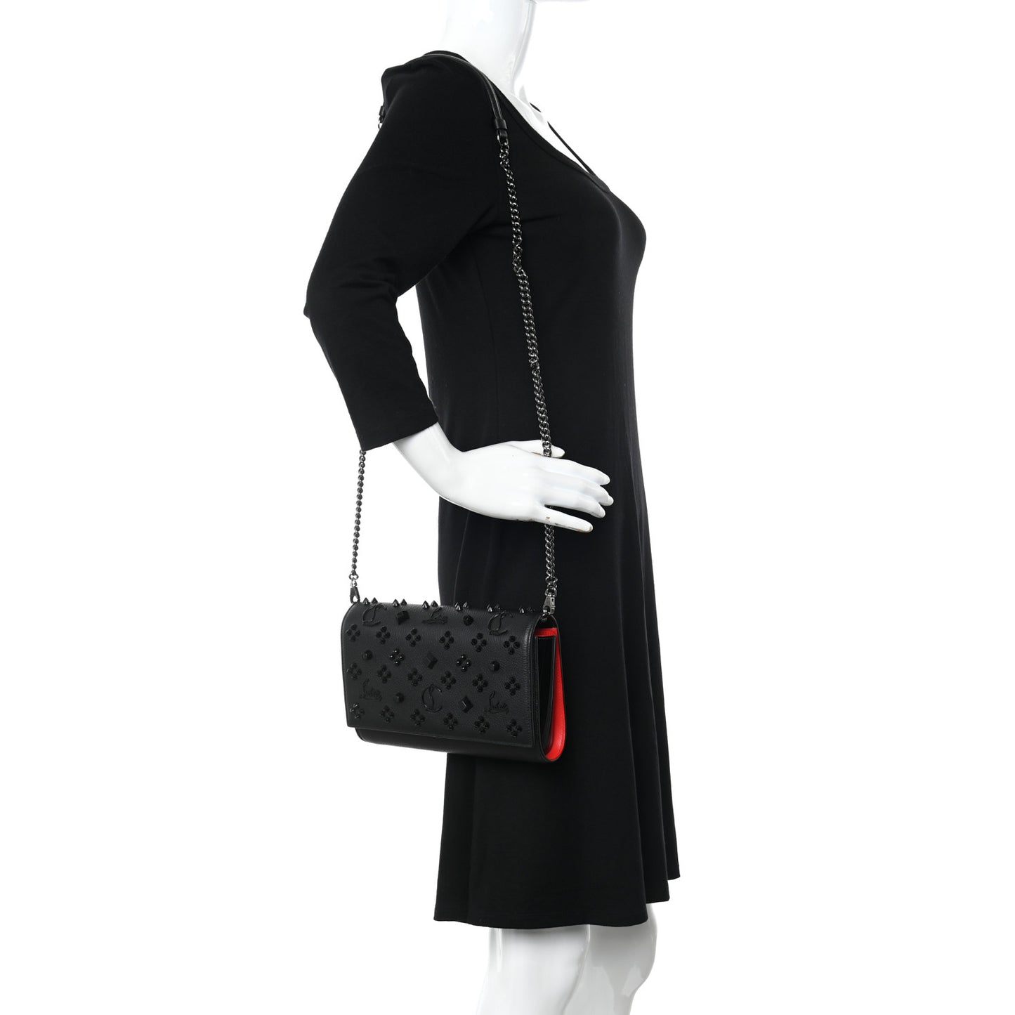 Calfskin Spikes Loubinthesky Paloma Clutch Black