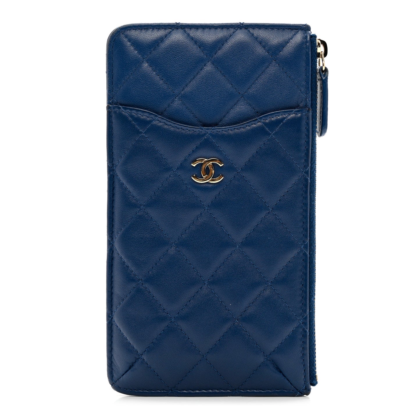 Lambskin Quilted Classic iPhone Pouch Blue