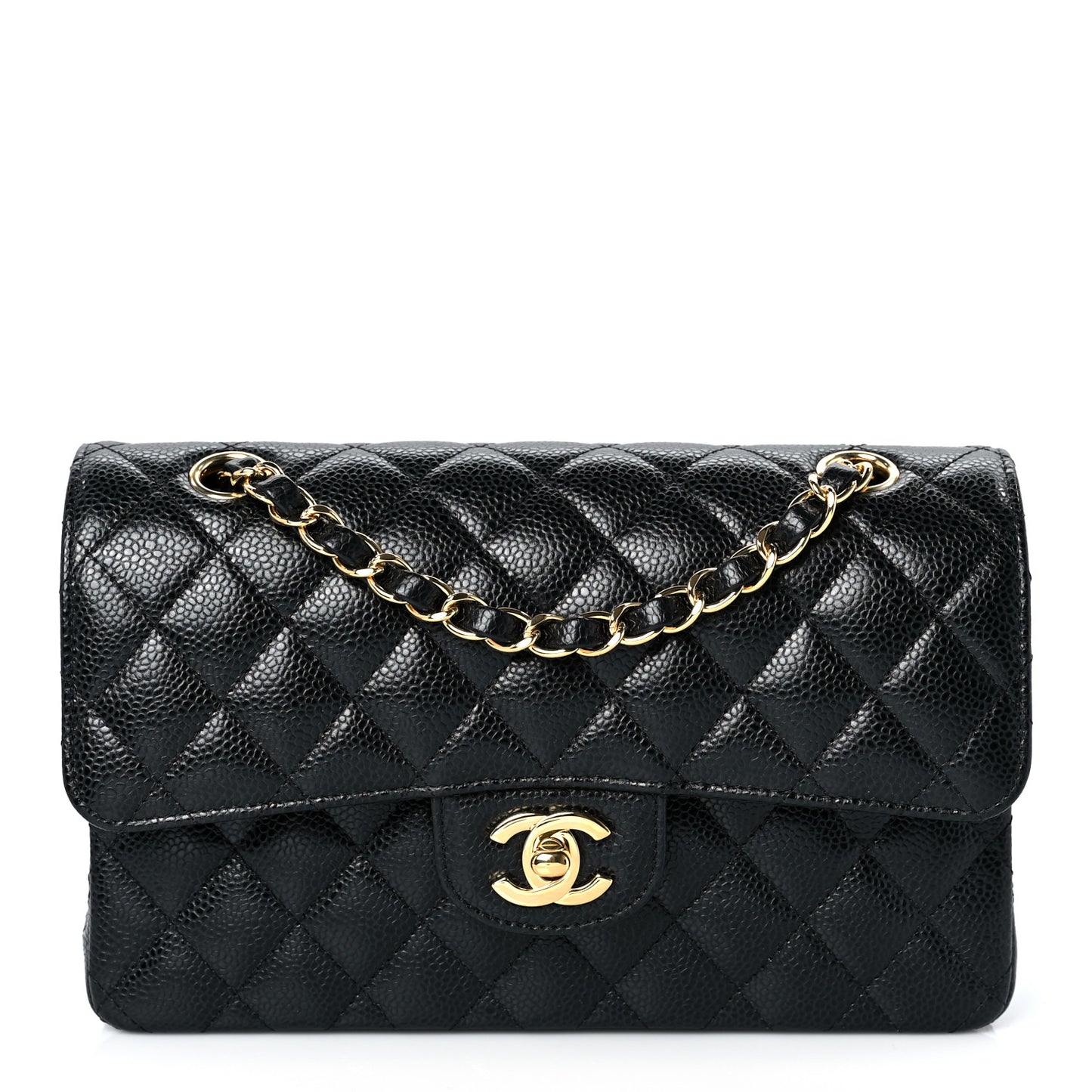 Caviar Quilted Small Double Flap Black