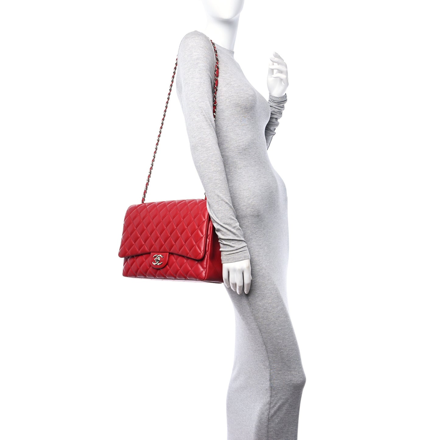 Lambskin Quilted Maxi Double Flap Red