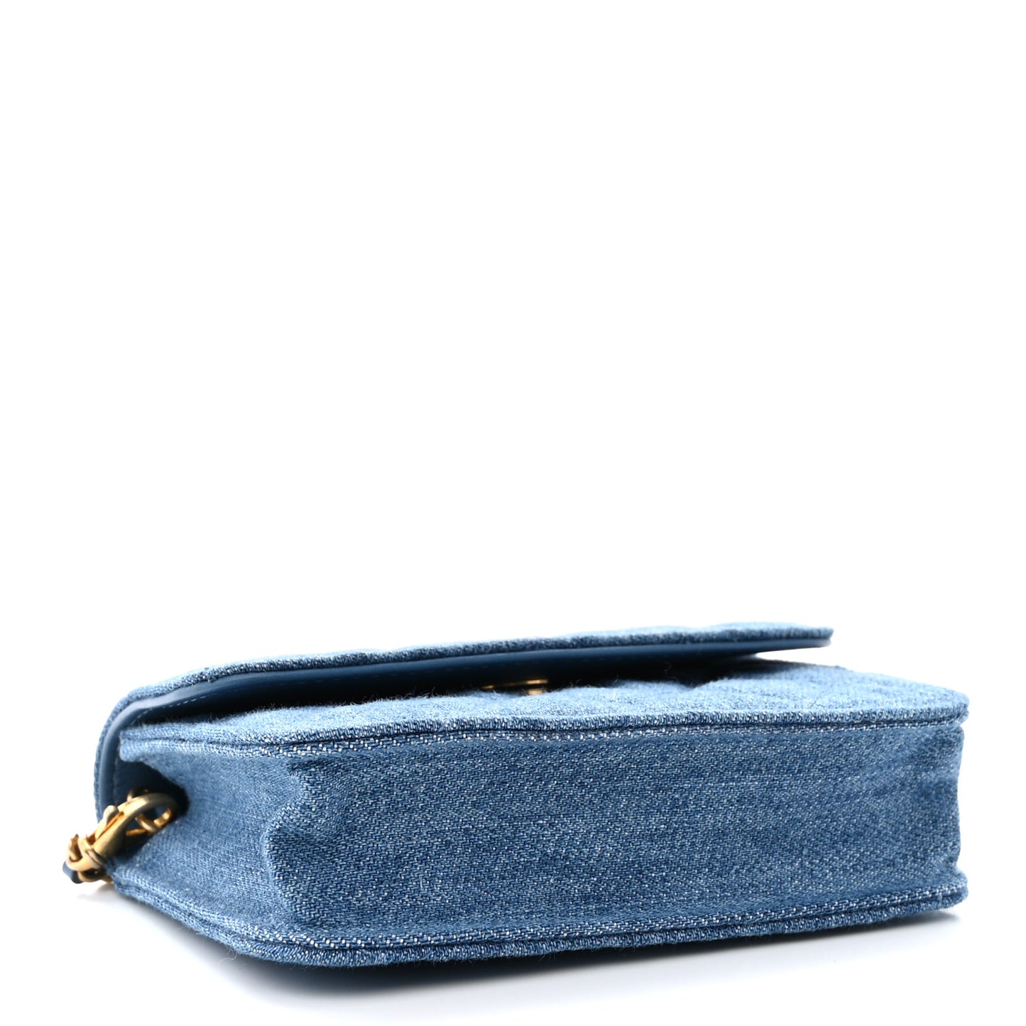 Denim Quilted CC Pearl Crush Clutch With Chain Blue