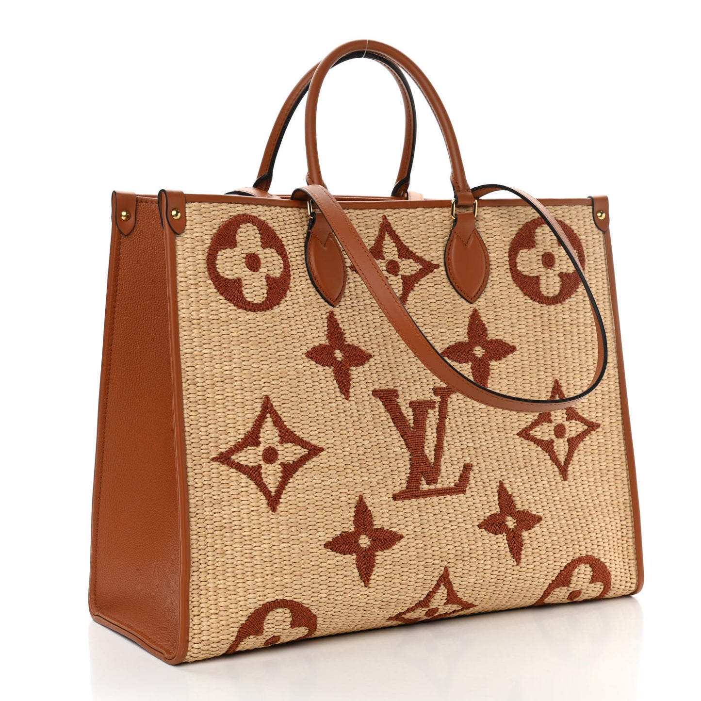 Raffia Calfskin Monogram Giant Onthego GM Tan