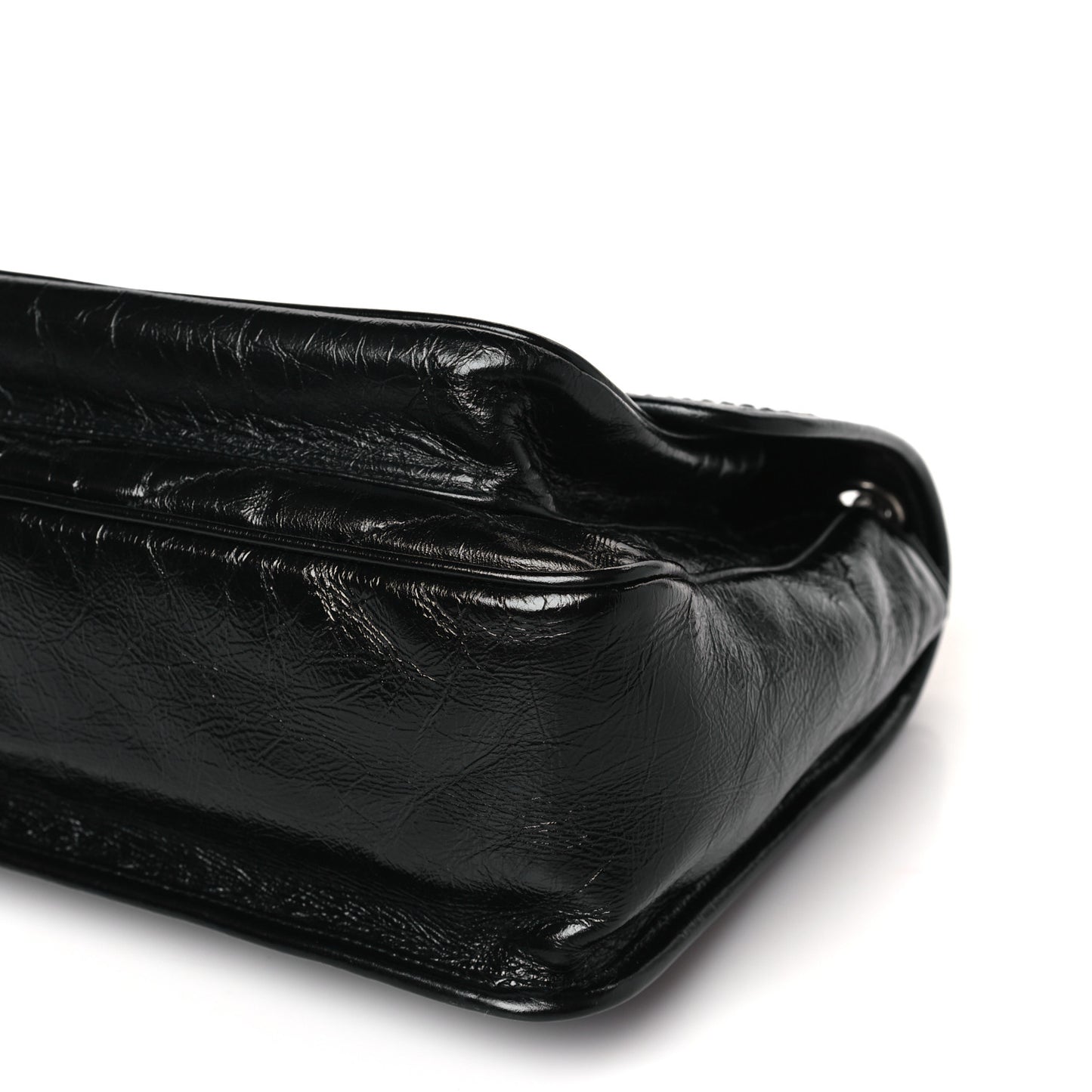 Crinkled Calfskin Matelasse Monogram Medium Niki Chain Satchel Black
