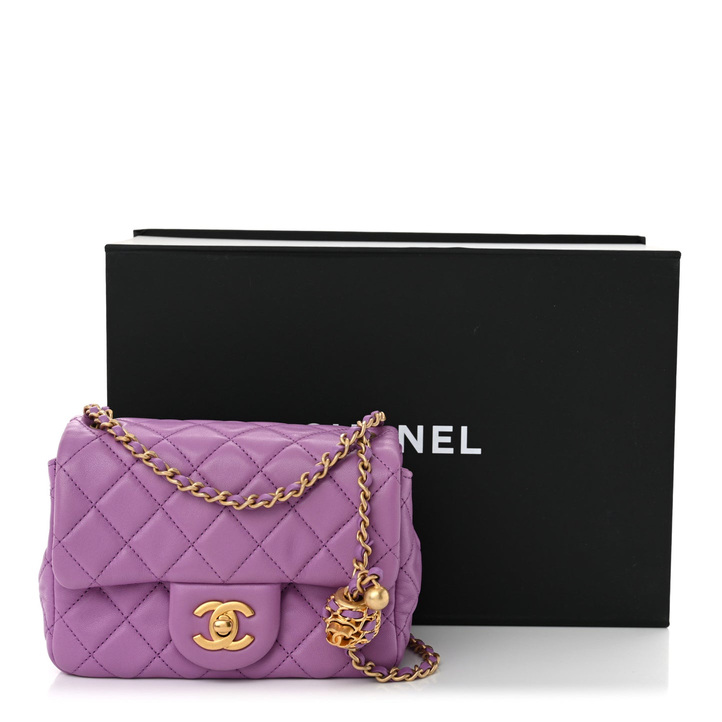 Lambskin Quilted Mini Pearl Crush Flap Purple