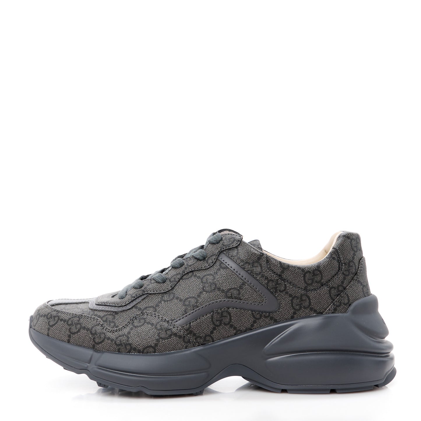 GG Supreme Monogram Apollo Calfskin Mens Rhyton Sneakers 6.5 Grey Black Graphite Grey