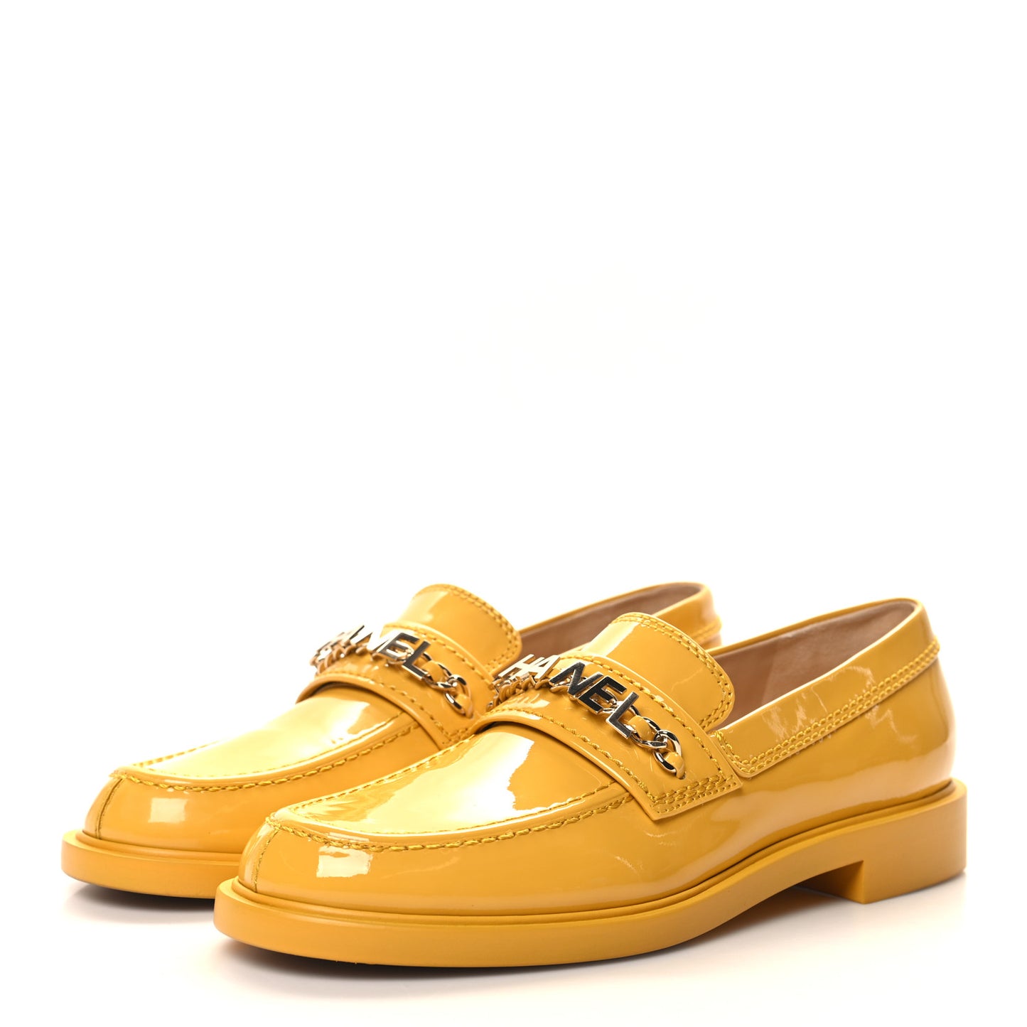 Shiny Calfskin Logo Loafers 39 Yellow