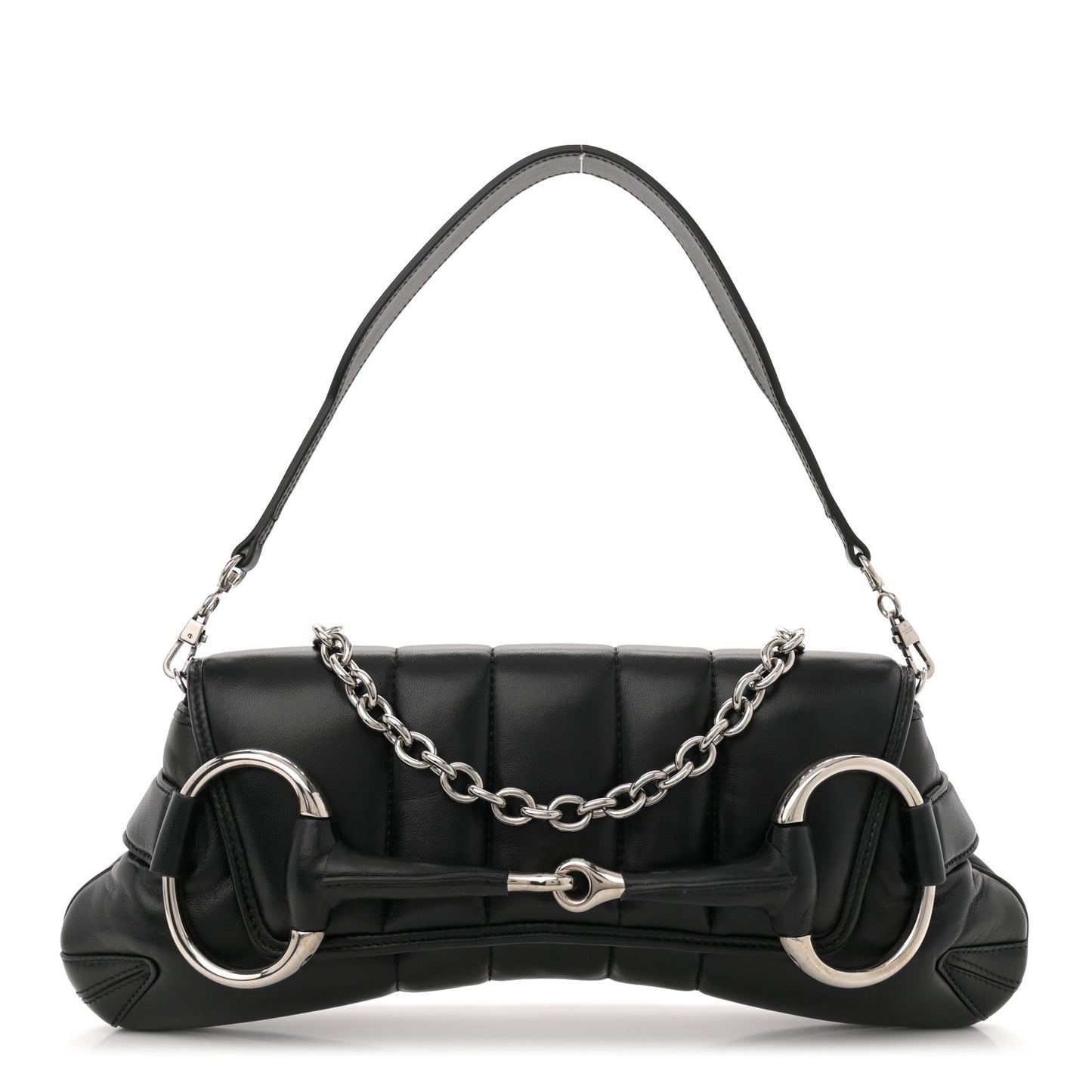 Nappa Vertical Matelasse Medium Maxi Horsebit Chain Shoulder Bag Black