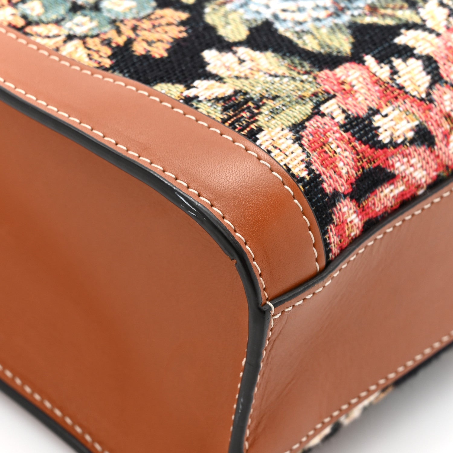 Celine Canvas Calfskin Jacquard Floral Small Vertical Cabas Black Tan 12 of 14