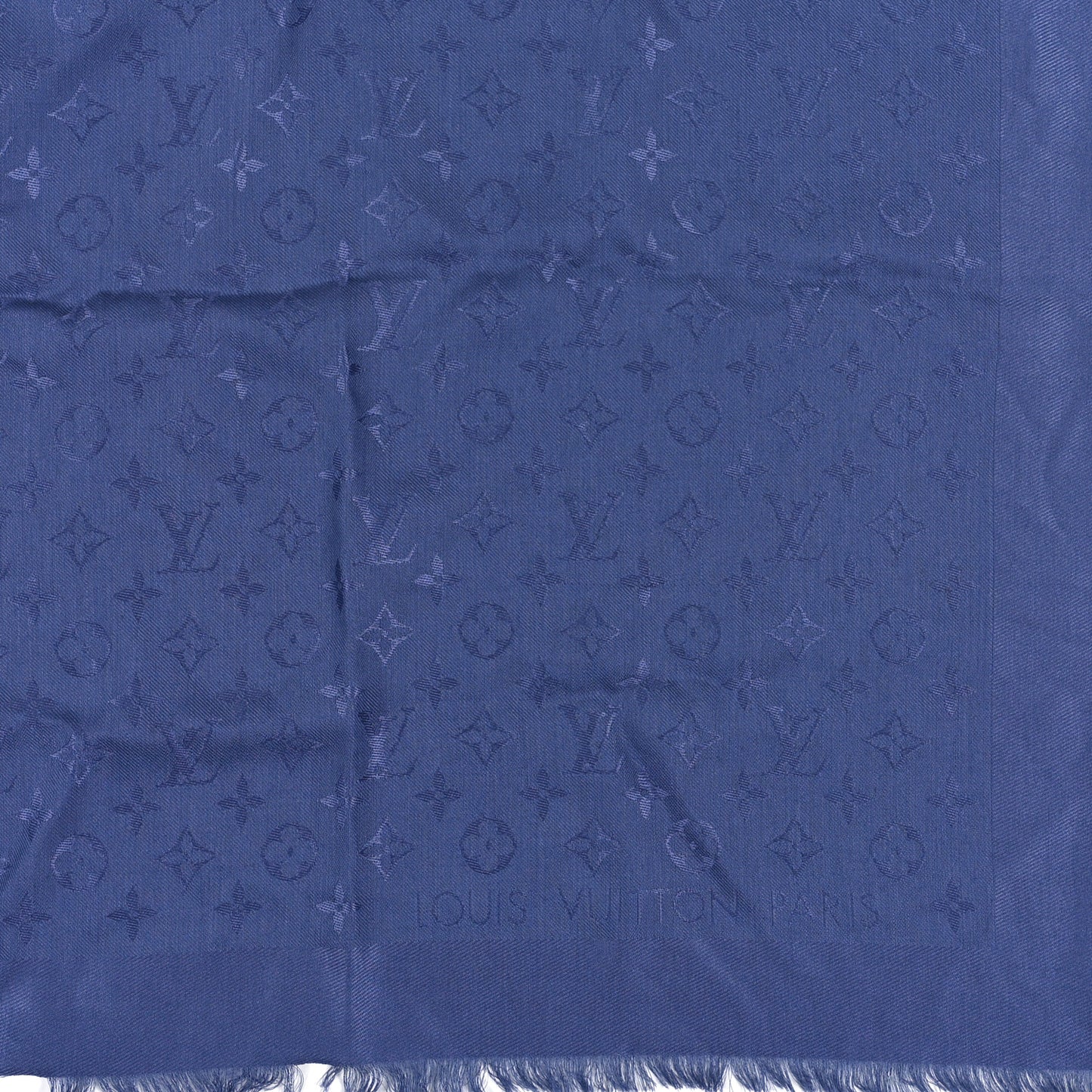 Silk Wool Monogram Shawl Night Blue