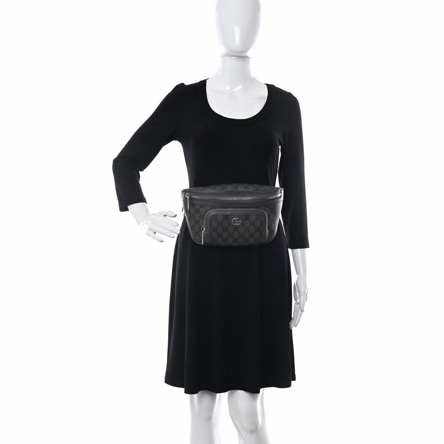 GG Supreme Monogram Textured Dollar Calfskin Ophidia Belt Bag Grey Black Graphite Grey