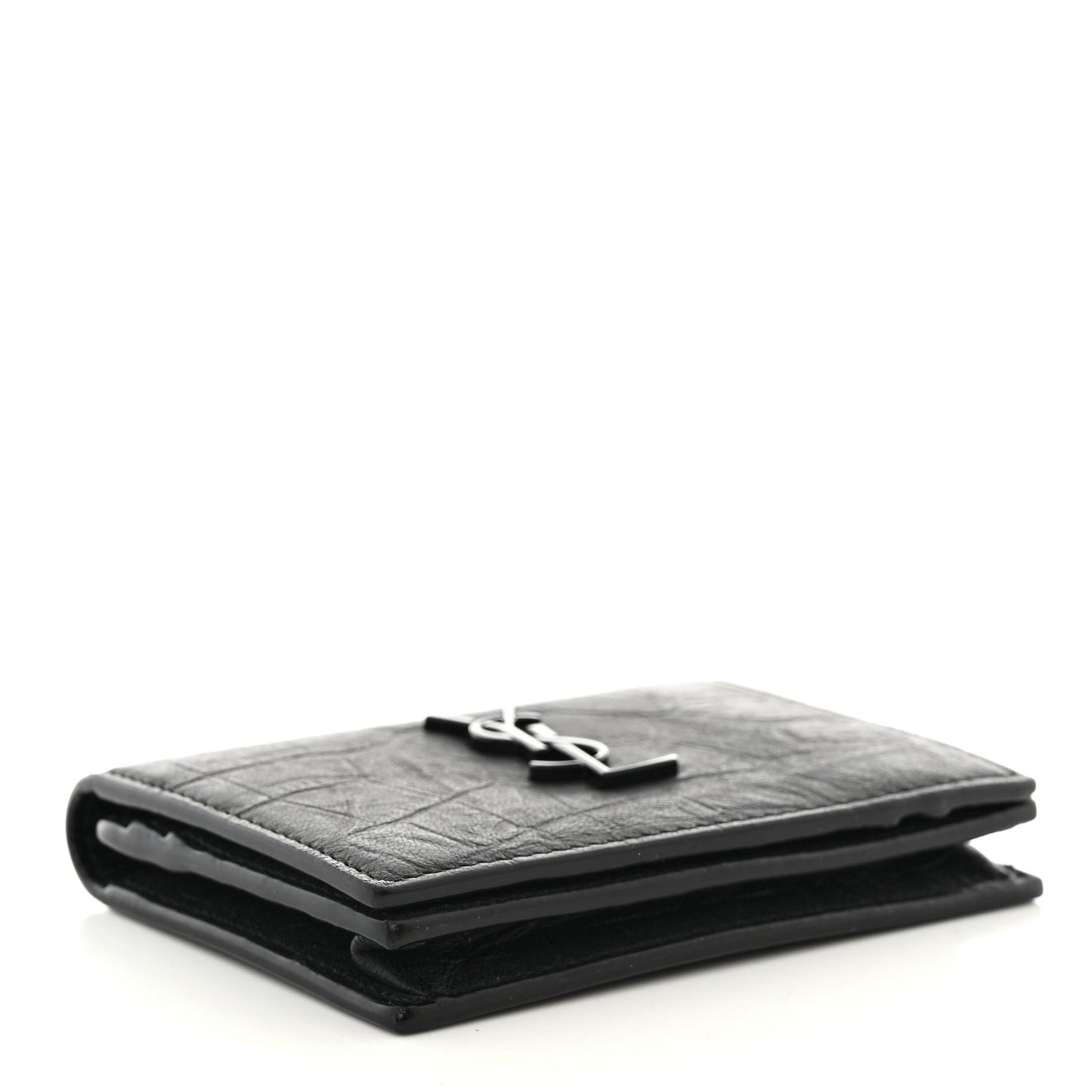 Calfskin Crocodile Embossed Monogram Monochrome Business Card Holder Black