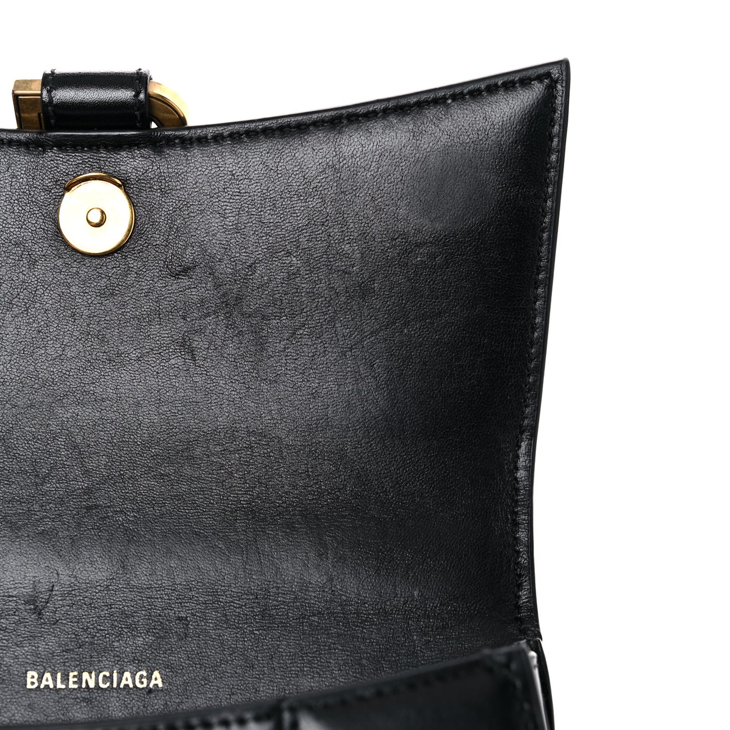 Shiny Box Calfskin Hourglass Top Handle Bag XS Black