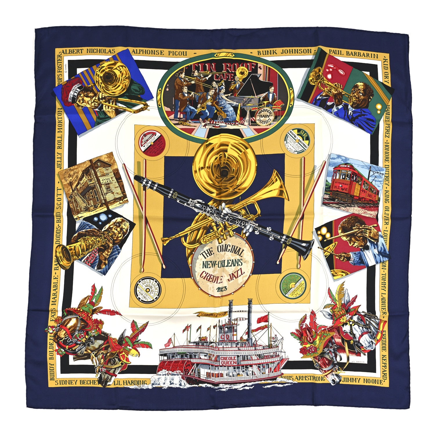Hermes Silk New Orleans Creole Jazz Scarf 90 1802208 – FASHIONPHILE