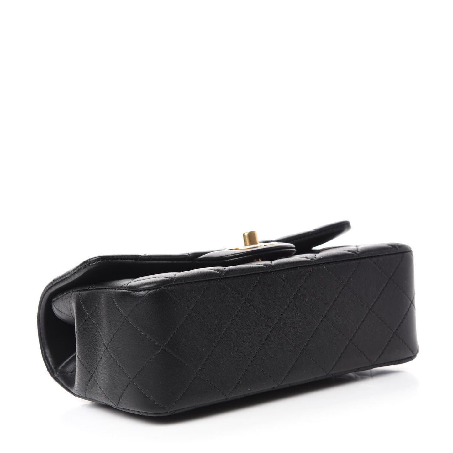 Lambskin Quilted Mini Top Handle Rectangular Flap Black