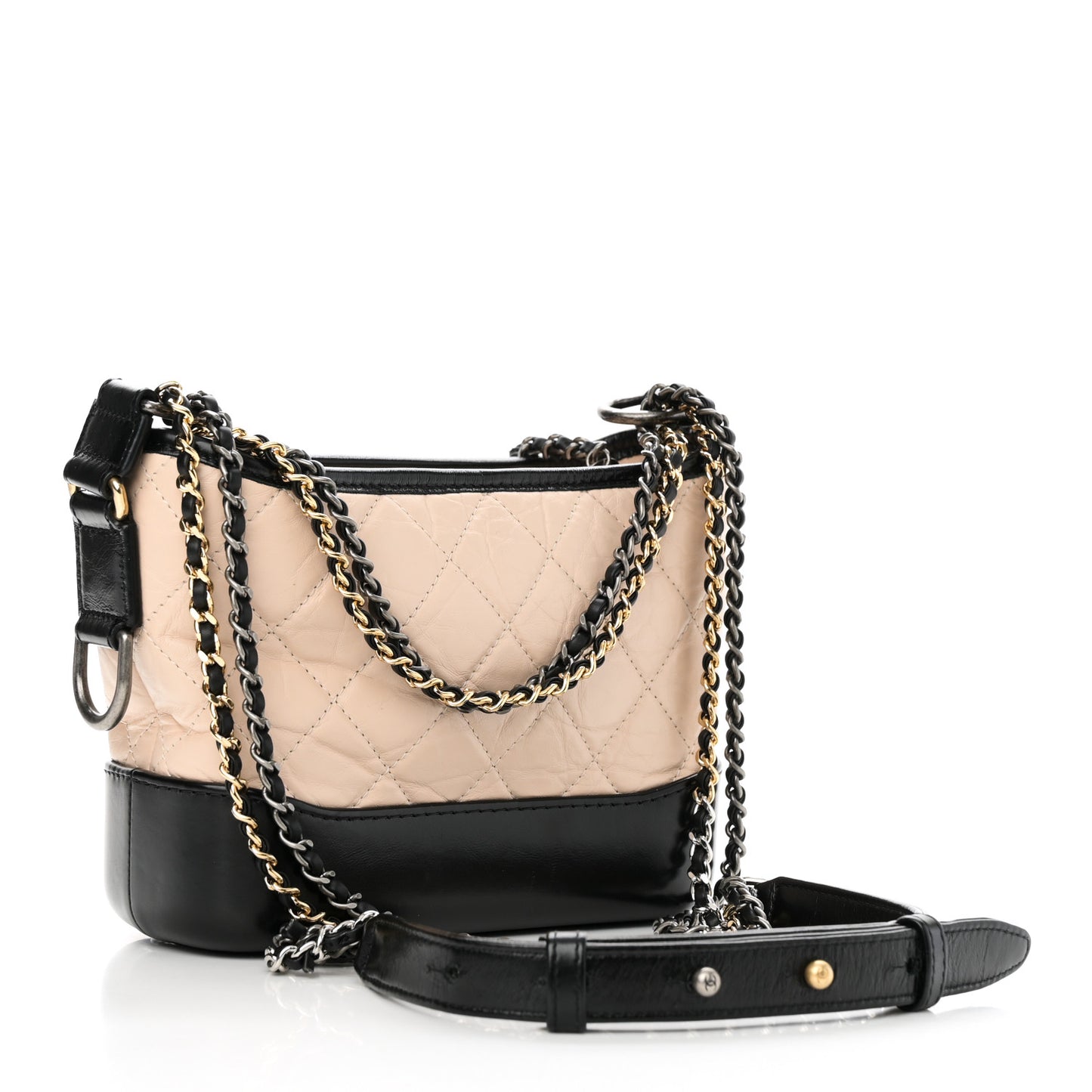 Aged Calfskin Quilted Small Gabrielle Hobo Beige Black