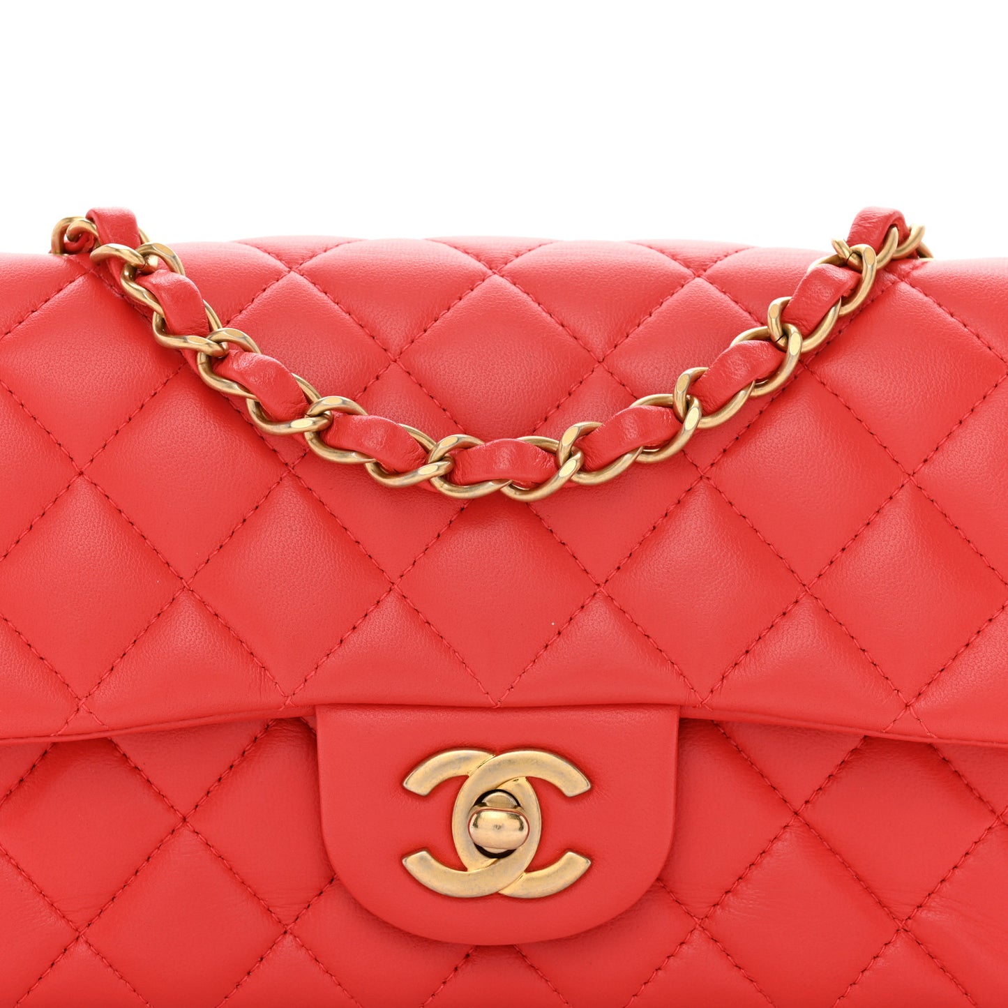 Lambskin Quilted Mini Rectangular Flap Red