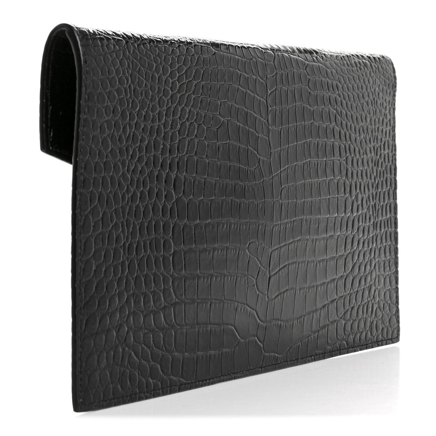 Calfskin Crocodile Embossed Uptown Monogram Pouch Black