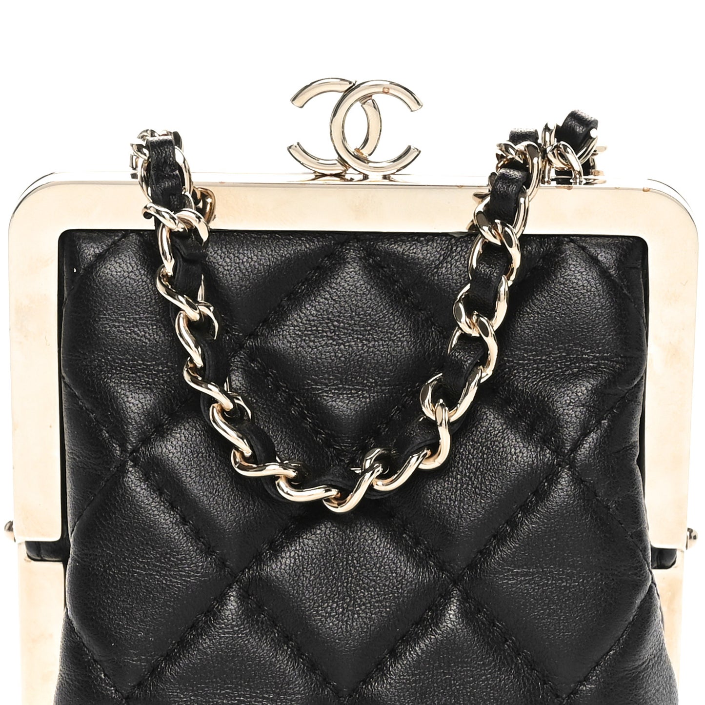 Lambskin Plexi Quilted CC Evening Clutch With Chain Black