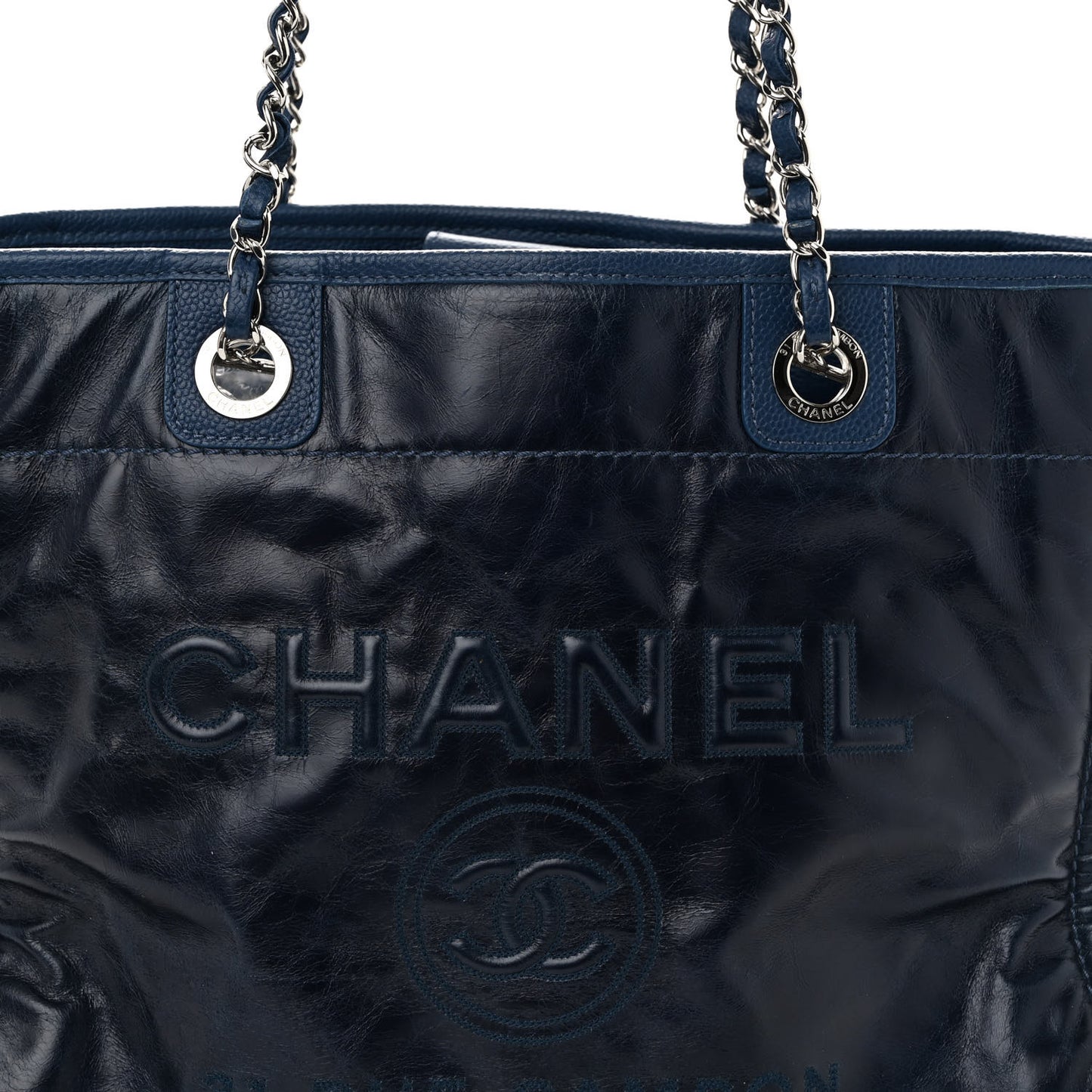Glazed Calfskin Small Deauville Tote Blue