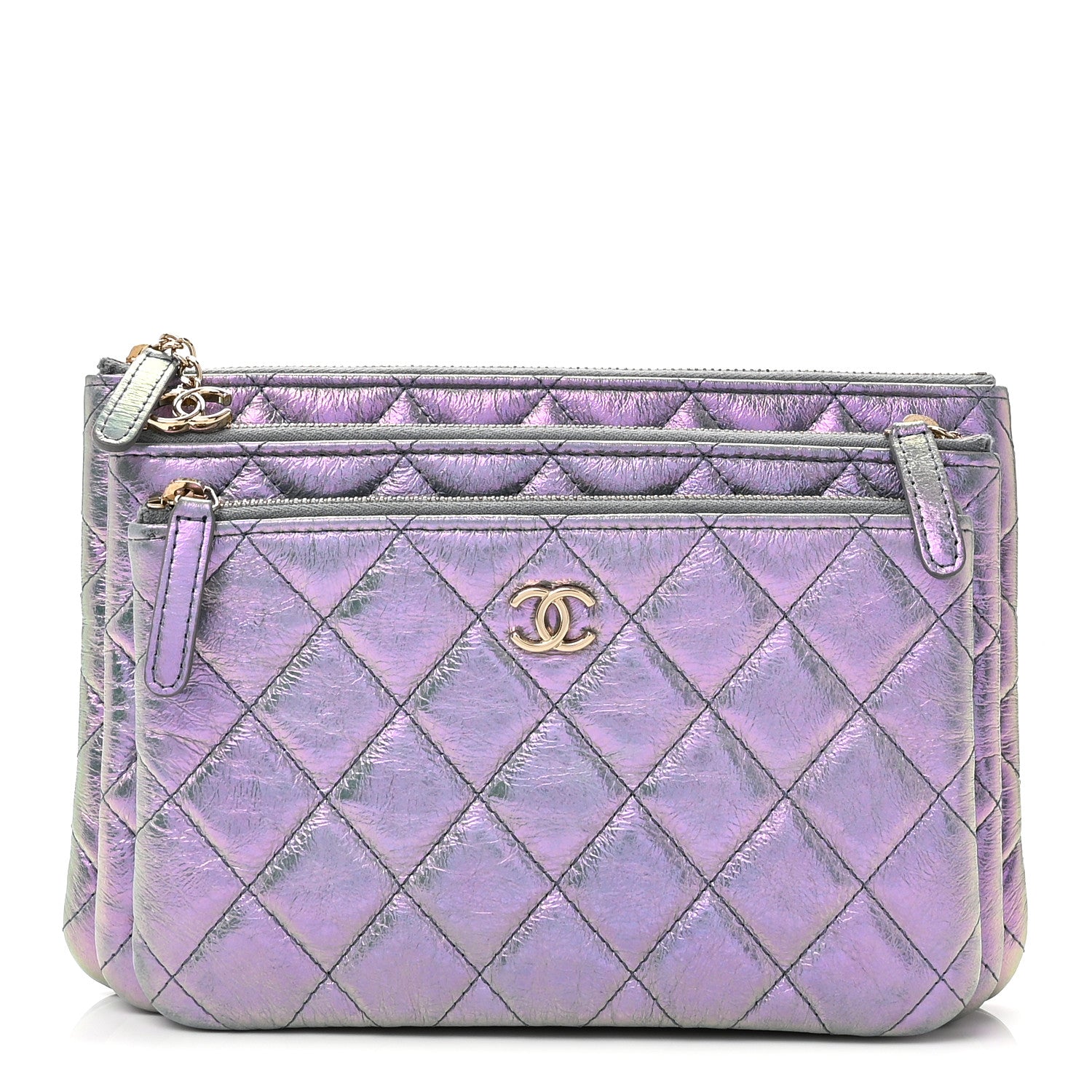 Chanel Iridescent Crumpled Calfskin Trio Cosmetic Case Purple