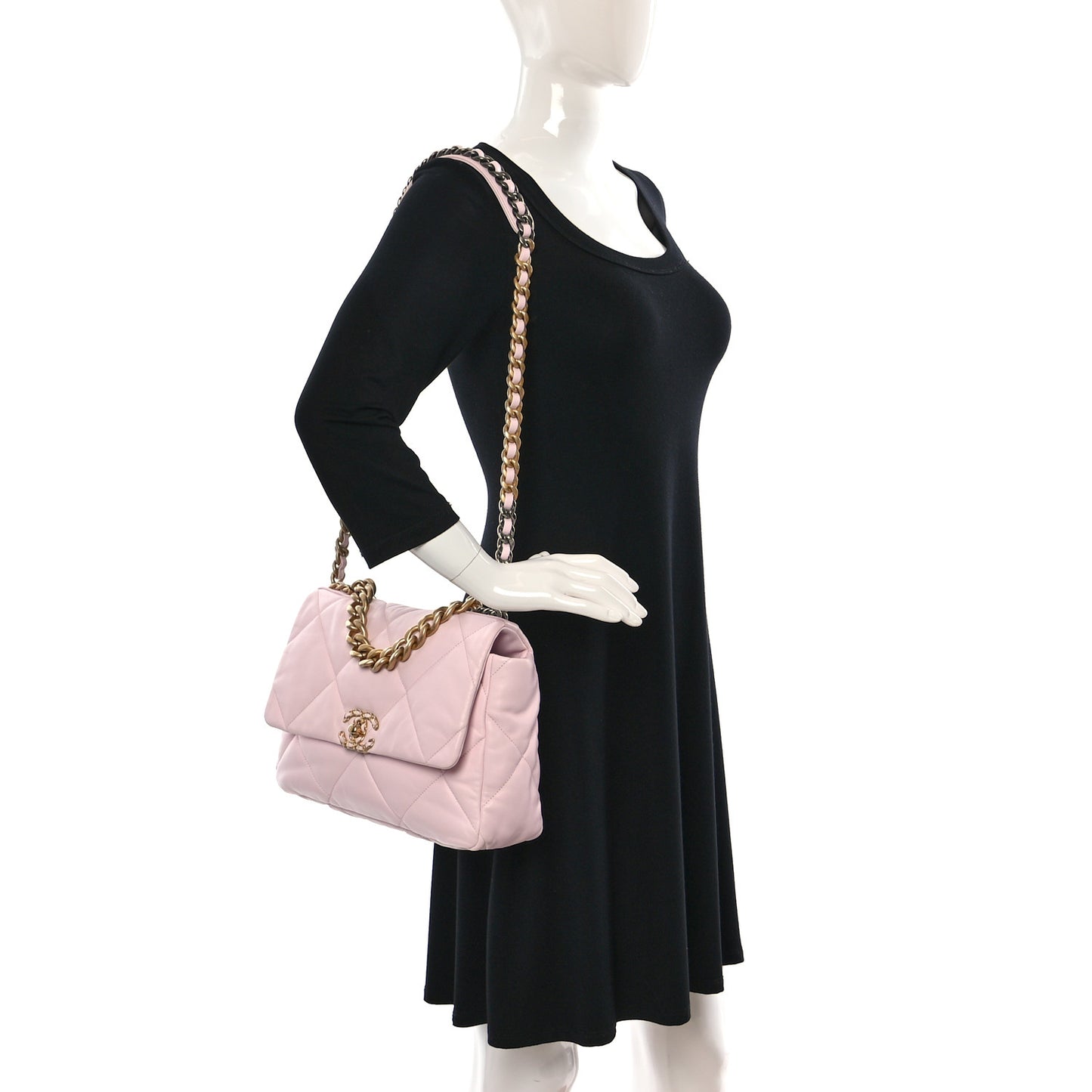 Lambskin Quilted Large Chanel 19 Flap Light Pink