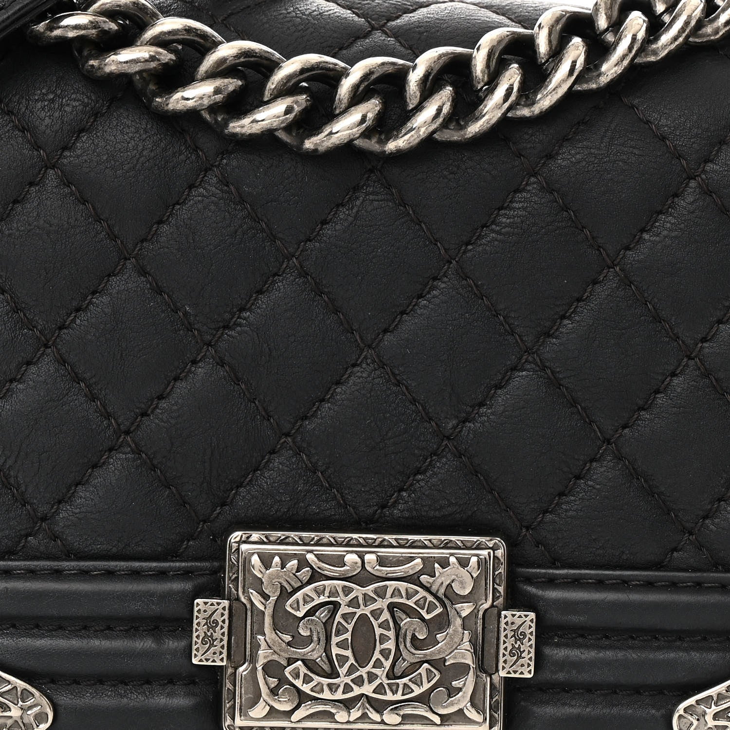 Chanel Calfskin Quilted Embellished Metal Small Boy Flap Black 8 of 15