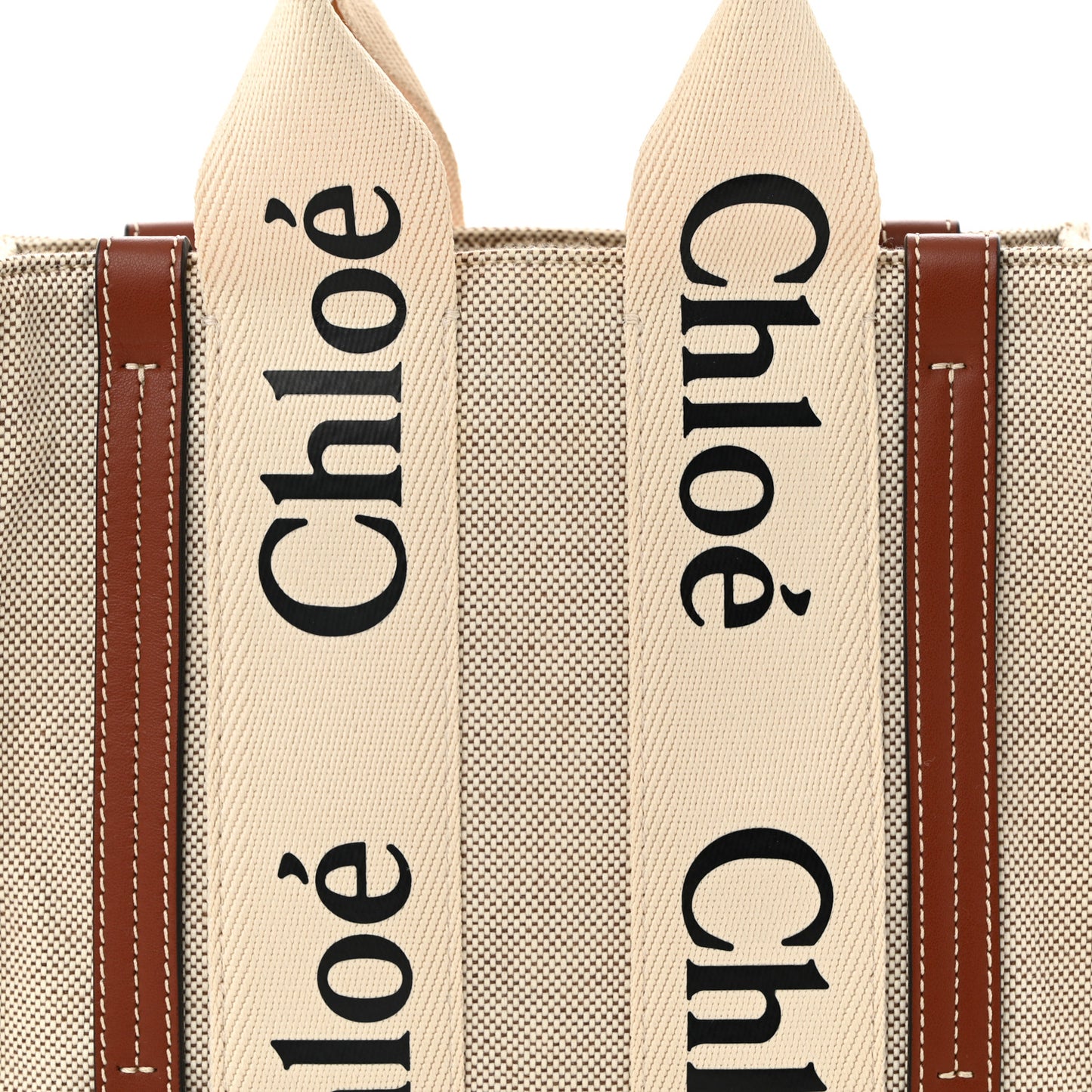 Cotton Calfskin Small Woody Ribbon Tote White Brown