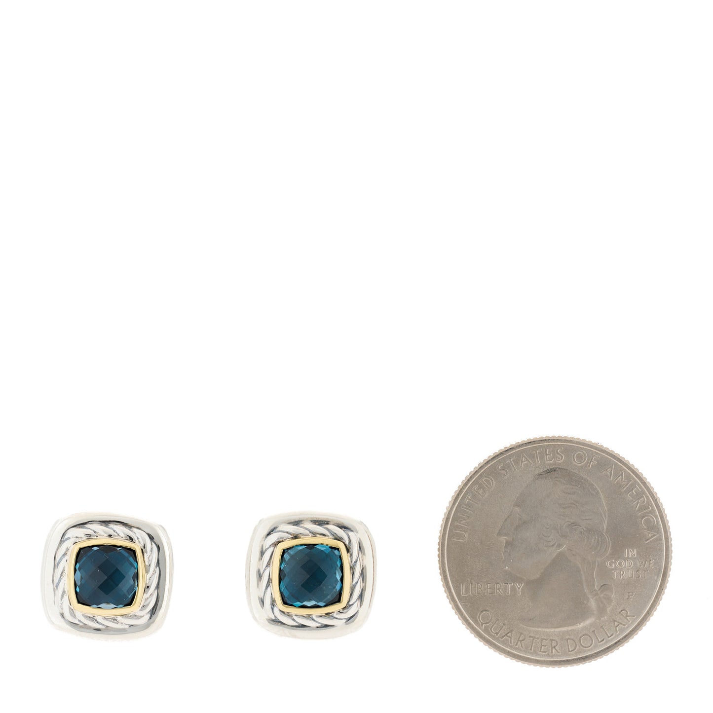 Sterling Silver 18K Yellow Gold Blue Topaz 7mm Albion Earrings