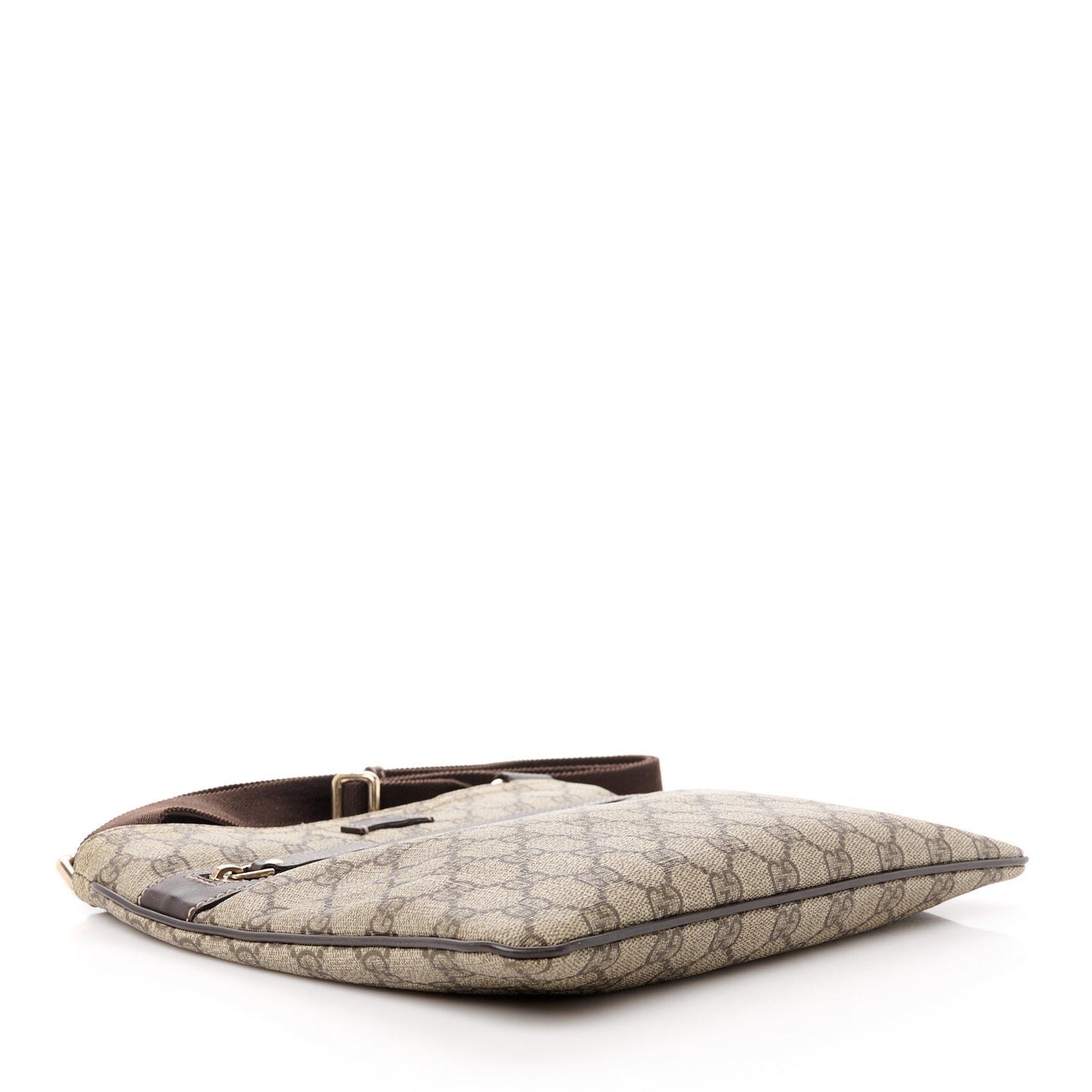 GG Supreme Monogram Selleria Calfskin Small Flat Side Zip Messenger Bag Beige Ebony Cocoa Dark Chocolate