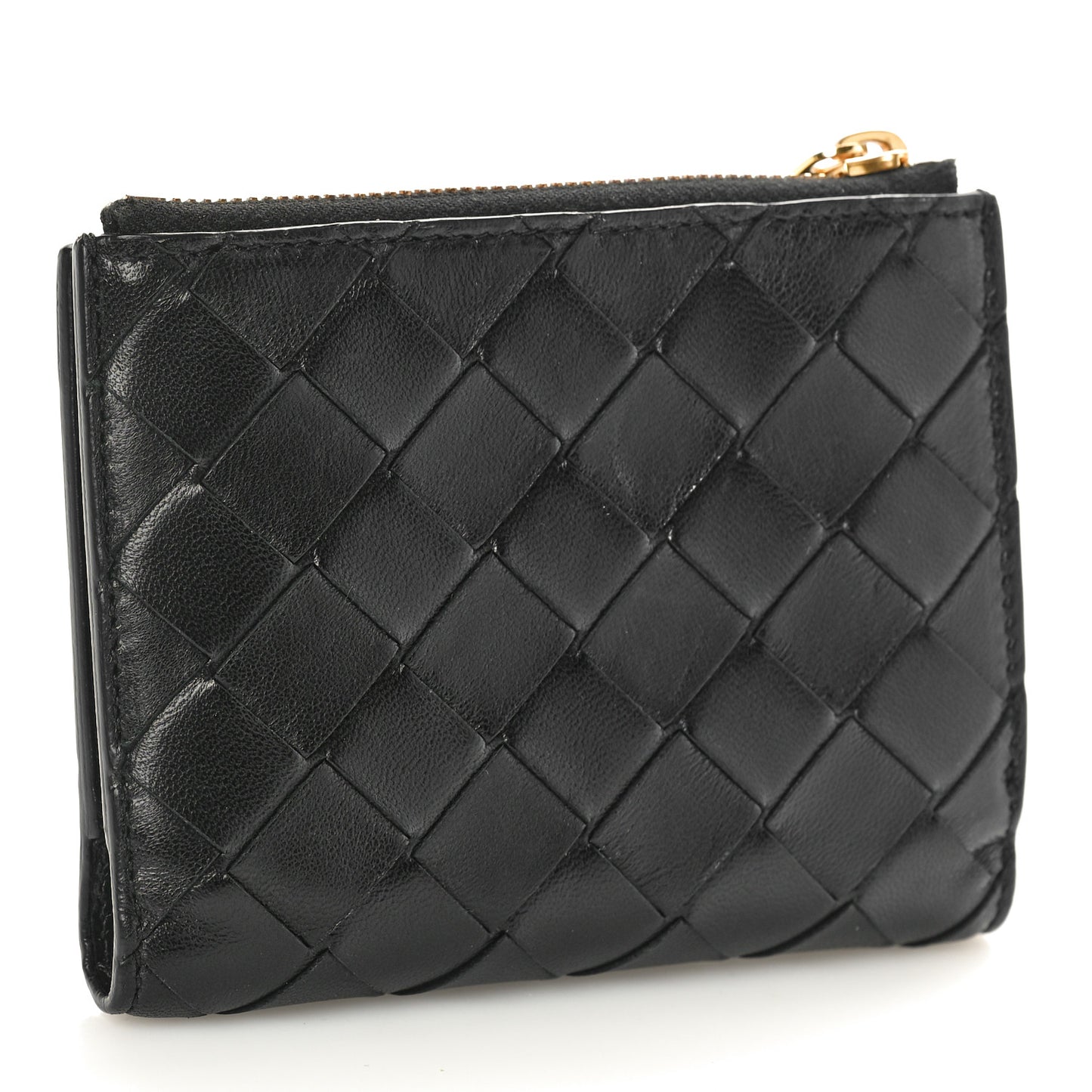 Nappa Intrecciato Small Bi-Fold Zip Wallet Black