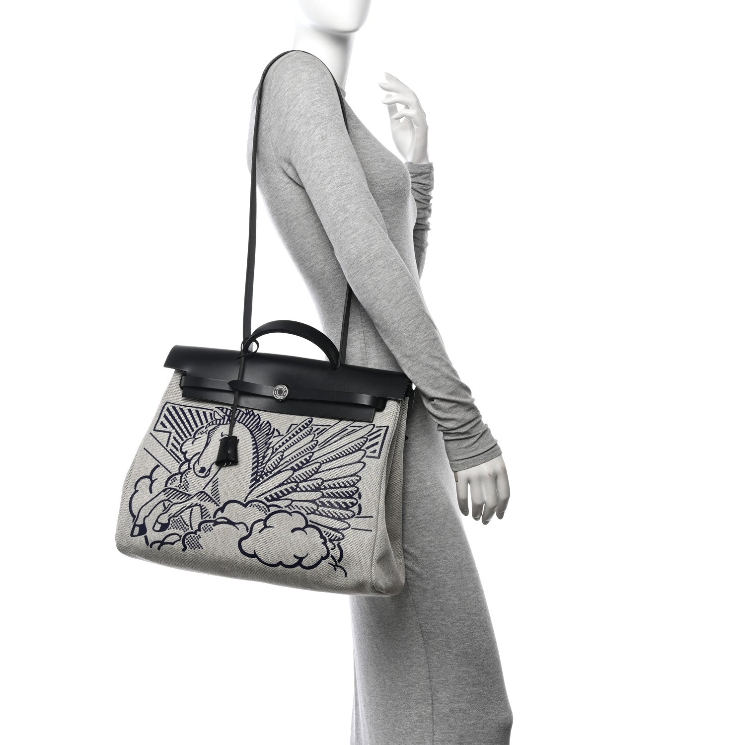 Hermes Vache Hunter Toile H Pegase Pop Herbag Zip Retourne 39 MM Bleu Indigo Ecru Black 2 of 12