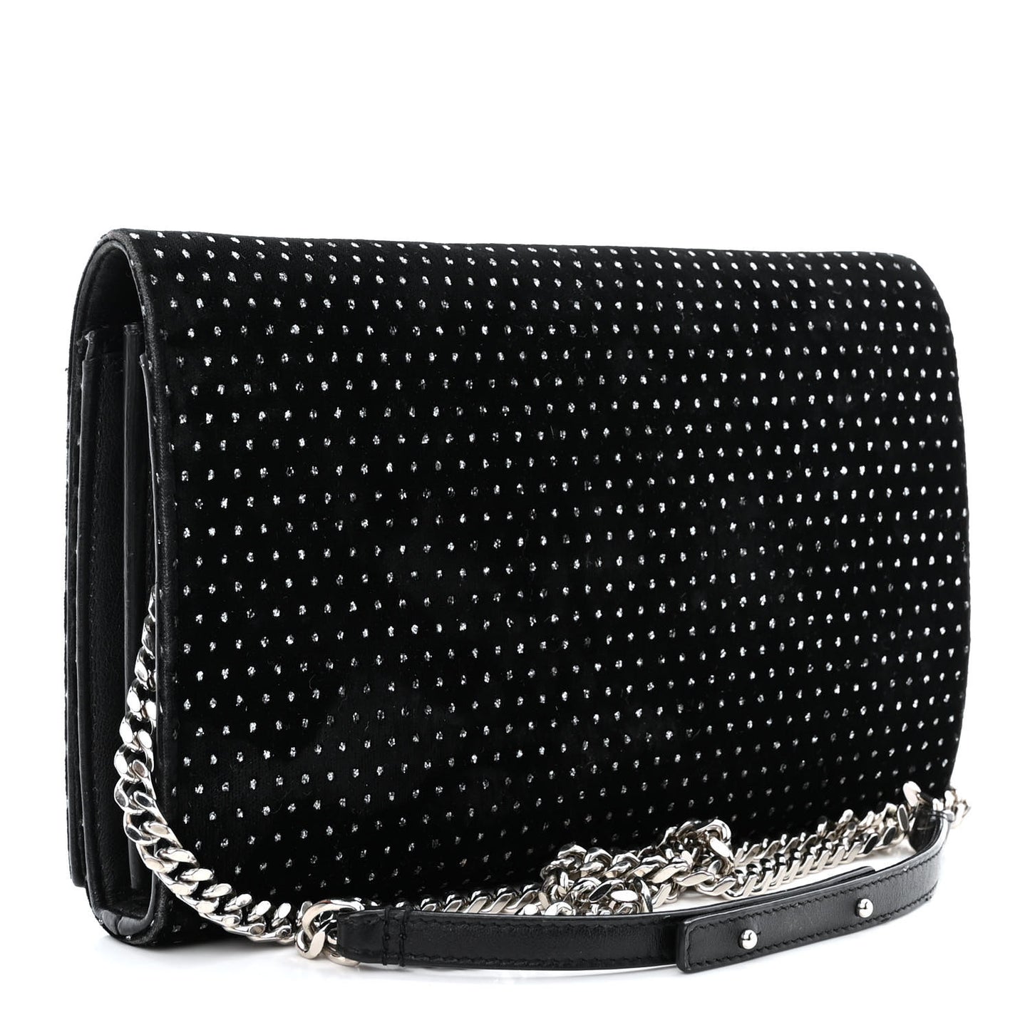 Velvet Crystal Monogram Chain Wallet Black