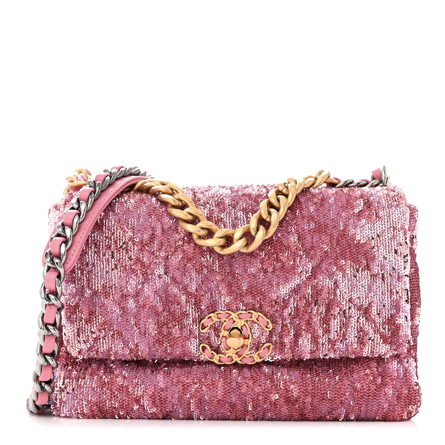 Sequin Quilted Medium Chanel 19 Flap Pink