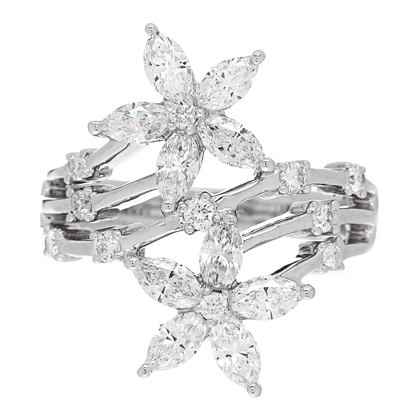 18K White Gold Diamond 1.46ctw Flower Ring 53 6.5