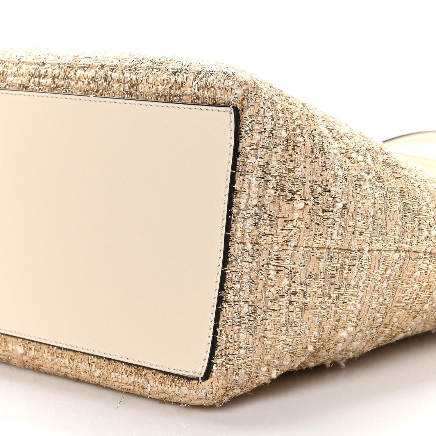 Valentino Garavani Metallic Boucle Raffia Calfskin Rockstud Shoulder Tote White Gold Ivory 9 of 9