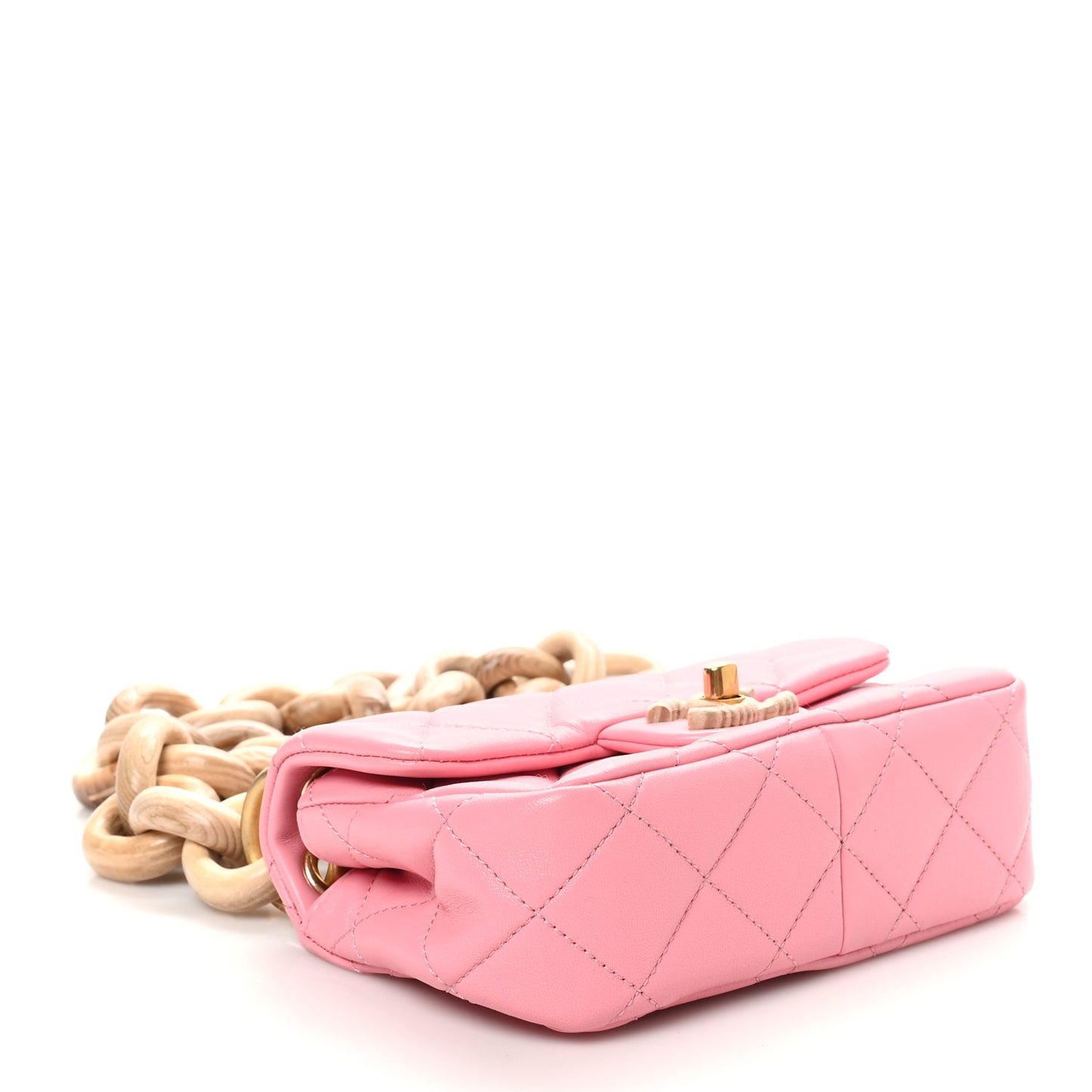 Lambskin Wenge Quilted Mini Fashion Wood Square Flap Pink