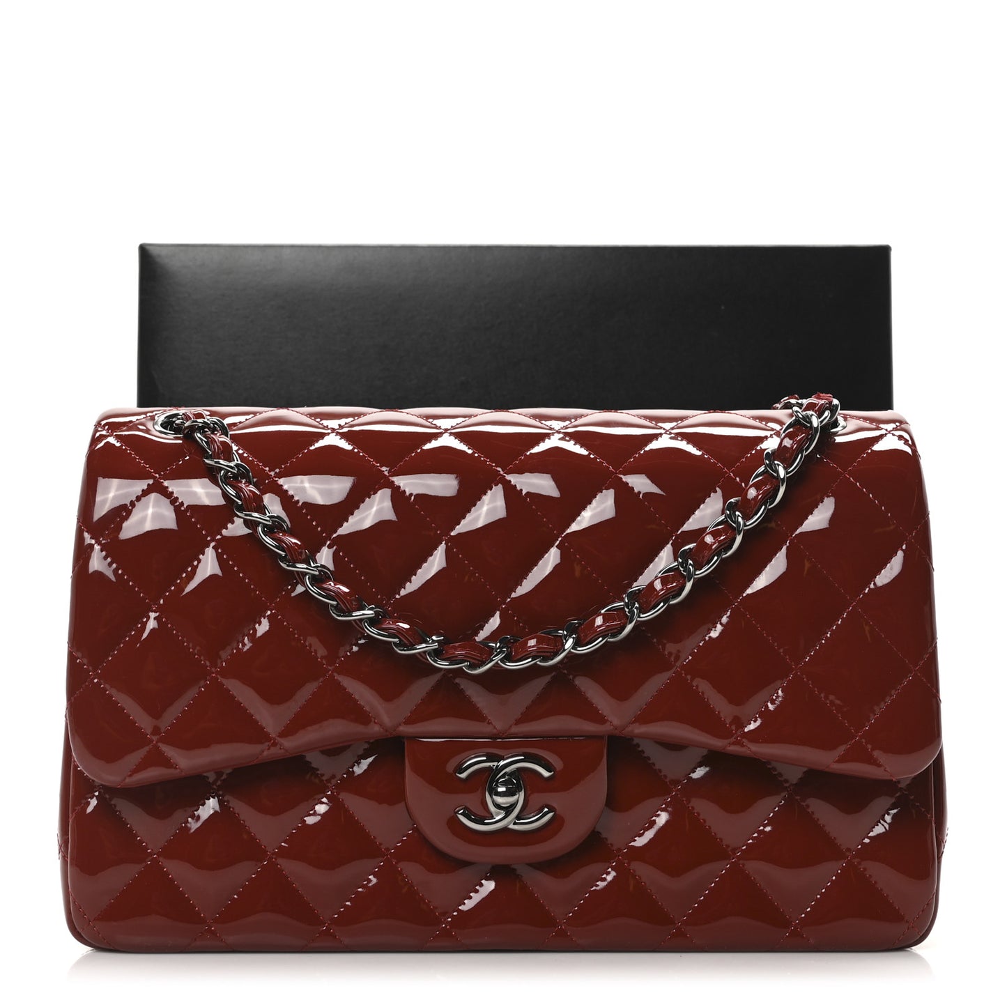 Patent Quilted Jumbo Double Flap Dark Red