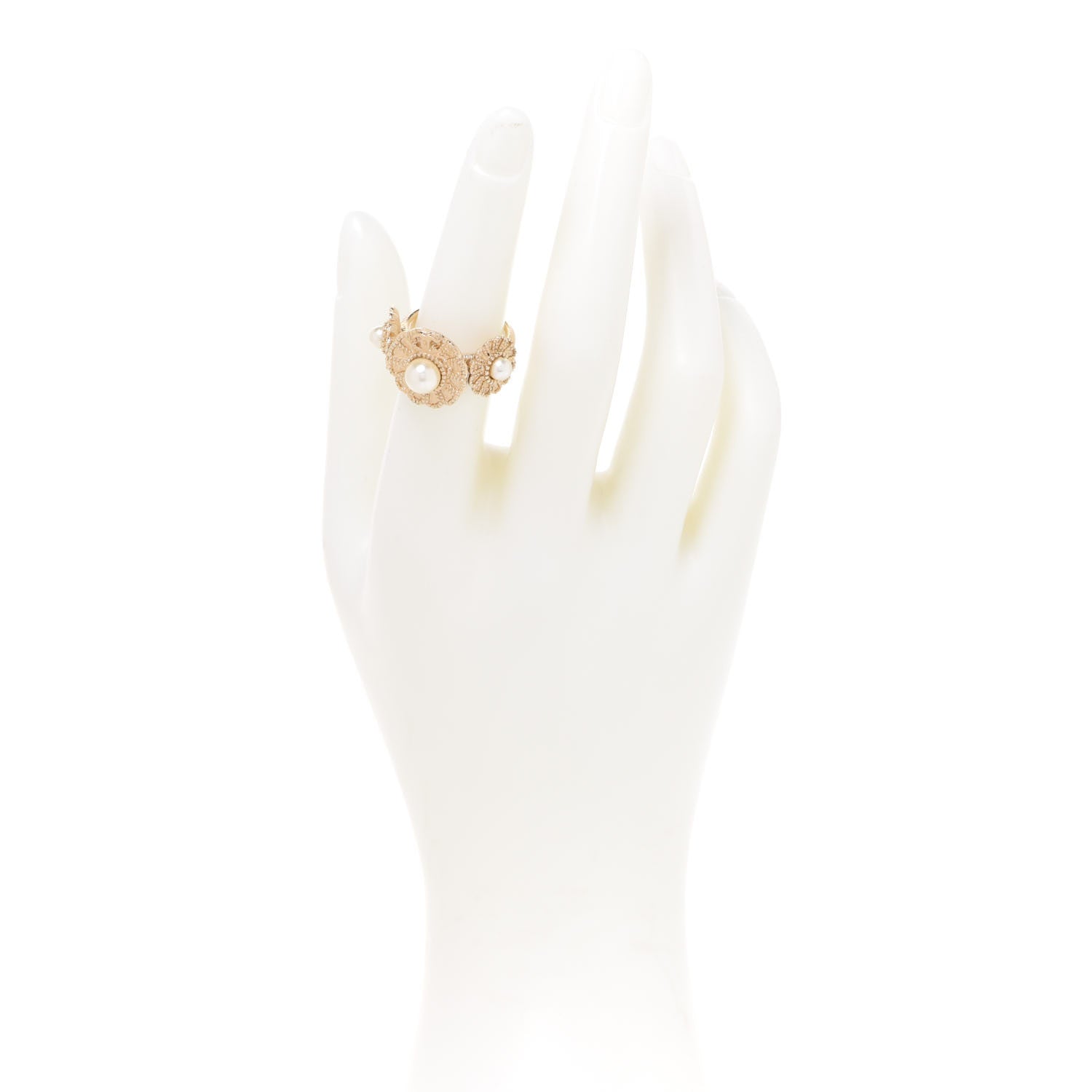 Chanel Pearl Camellia CC Ring 6.5 Light Gold 2 of 5